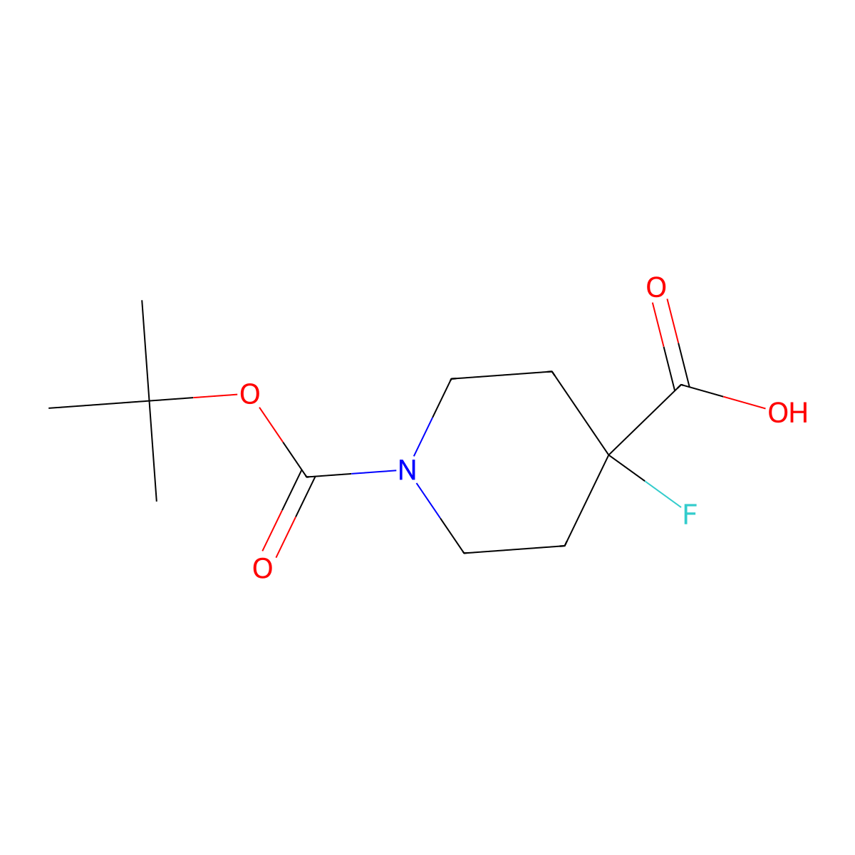 1-(tert-Butoxycarbonyl)-4-fluoropiperidine-4-carboxylic Acid molecular structure, CAS 614731-04-3