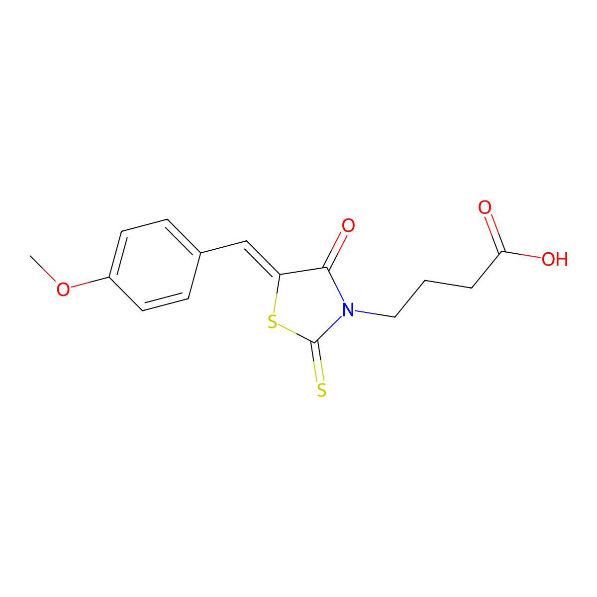 4-[(5Z)-5-[(4-methoxyphenyl)methylidene]-4-oxo-2-sulfanylidene-1,3-thiazolidin-3-yl]butanoic acid molecular structure, CAS 614736-75-3