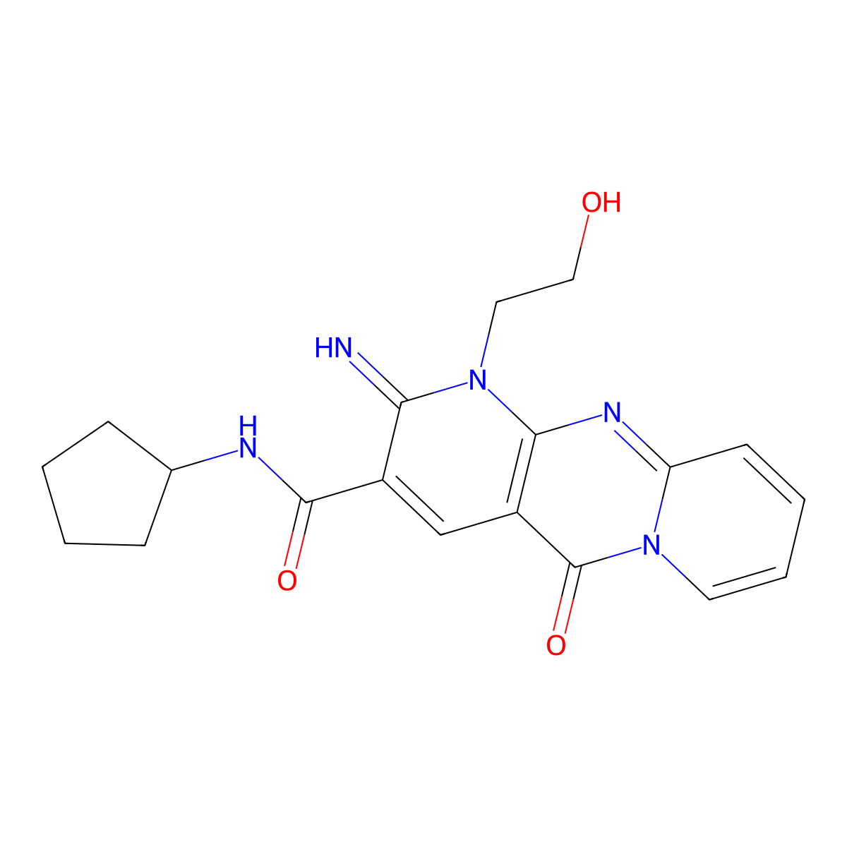 N-cyclopentyl[1-(2-hydroxyethyl)-2-imino-5-oxo(1,6-dihydropyridino[1,2-a]pyrid ino[2,3-d]pyrimidin-3-yl)]carboxamide molecular structure, CAS 614747-53-4