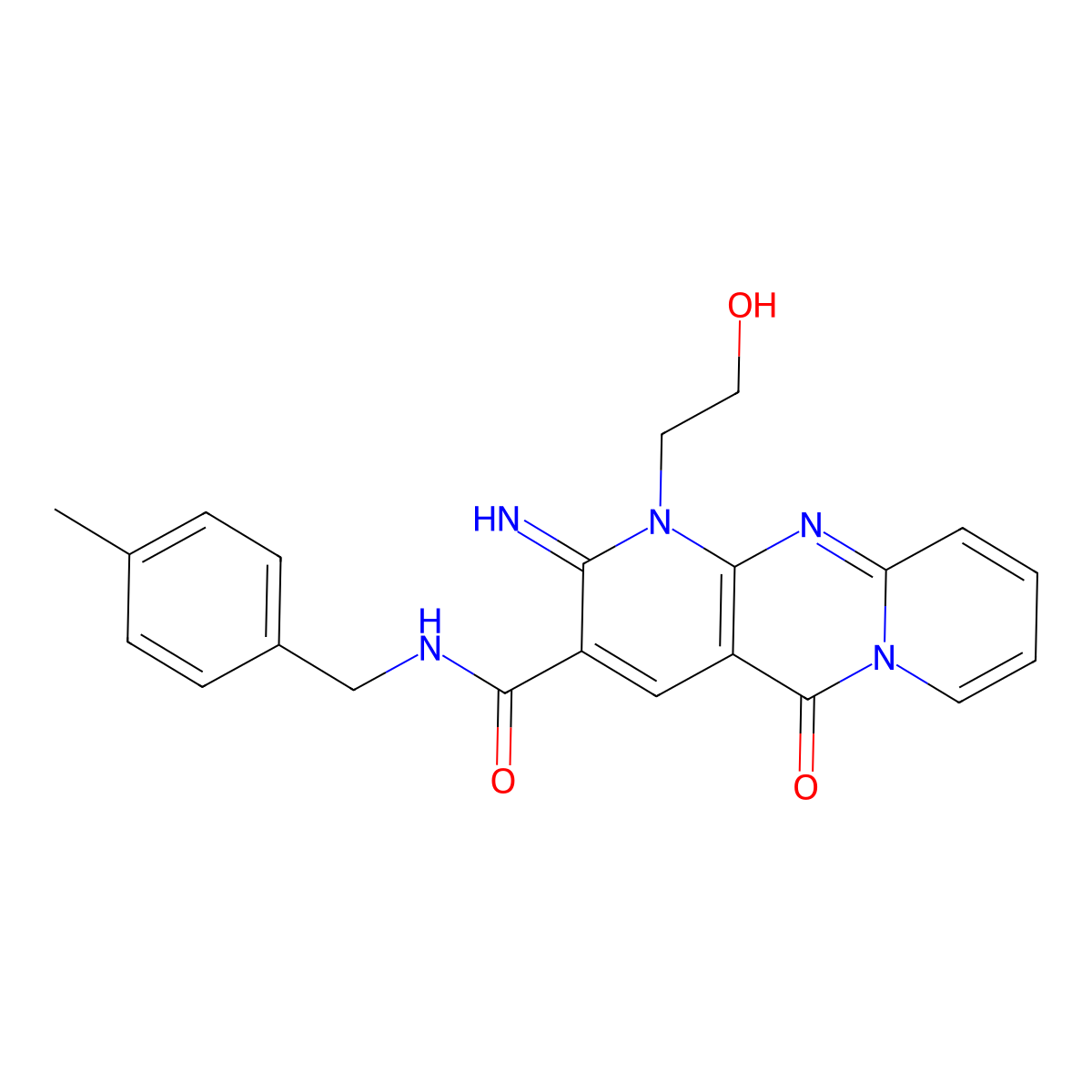 1-(2-hydroxyethyl)-2-imino-N-(4-methylbenzyl)-5-oxo-2,5-dihydro-1H-dipyrido[1,2-a:2',3'-d]pyrimidine-3-carboxamide molecular structure, CAS 614747-54-5