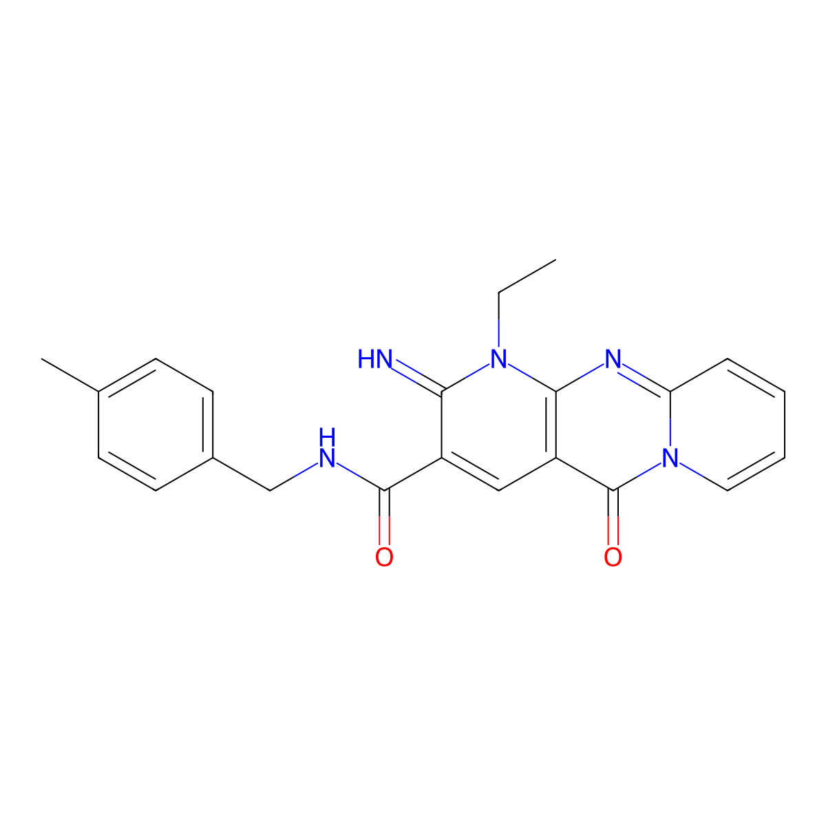 1-ethyl-2-imino-N-(4-methylbenzyl)-5-oxo-1,5-dihydro-2H-dipyrido[1,2-a:2,3-d]pyrimidine-3-carboxamide molecular structure, CAS 614747-56-7