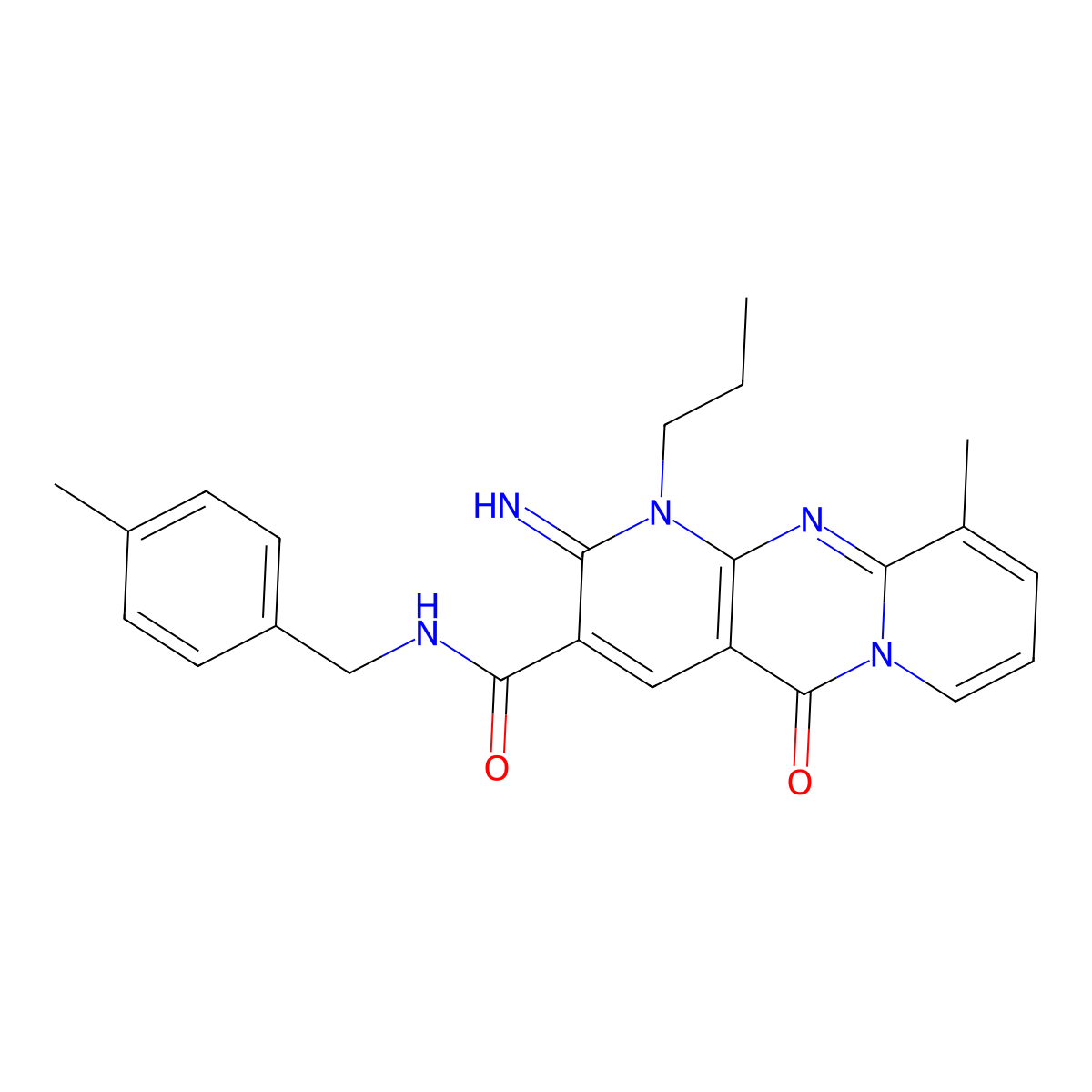 2-imino-10-methyl-N-(4-methylbenzyl)-5-oxo-1-propyl-2,5-dihydro-1H-dipyrido[1,2-a:2',3'-d]pyrimidine-3-carboxamide molecular structure, CAS 614747-57-8