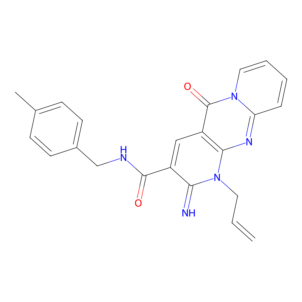 6-imino-N-[(4-methylphenyl)methyl]-2-oxo-7-(prop-2-en-1-yl)-1,7,9-triazatricyclo[8.4.0.0^{3,8}]tetradeca-3(8),4,9,11,13-pentaene-5-carboxamide molecular structure, CAS 614747-58-9