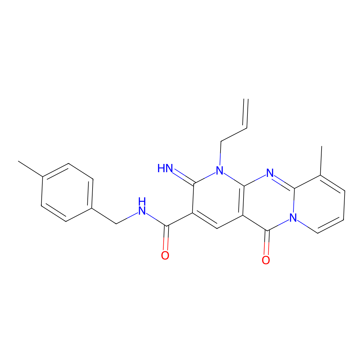 1-allyl-2-imino-10-methyl-N-(4-methylbenzyl)-5-oxo-1,5-dihydro-2H-dipyrido[1,2-a:2,3-d]pyrimidine-3-carboxamide molecular structure, CAS 614747-59-0