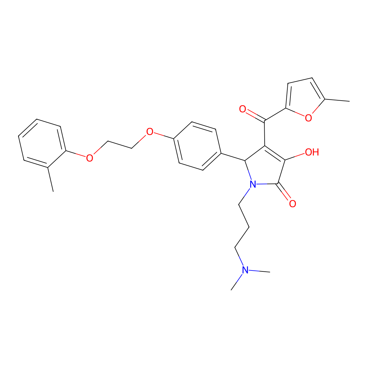 1-[3-(dimethylamino)propyl]-3-hydroxy-4-[(5-methylfuran-2-yl)carbonyl]-5-{4-[2-(2-methylphenoxy)ethoxy]phenyl}-1,5-dihydro-2H-pyrrol-2-one molecular structure, CAS 614748-02-6