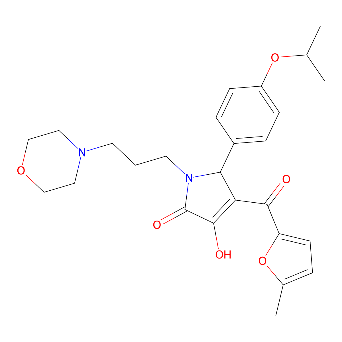 3-hydroxy-4-[(5-methylfuran-2-yl)carbonyl]-1-[3-(morpholin-4-yl)propyl]-5-[4-(propan-2-yloxy)phenyl]-1,5-dihydro-2H-pyrrol-2-one molecular structure, CAS 614748-09-3