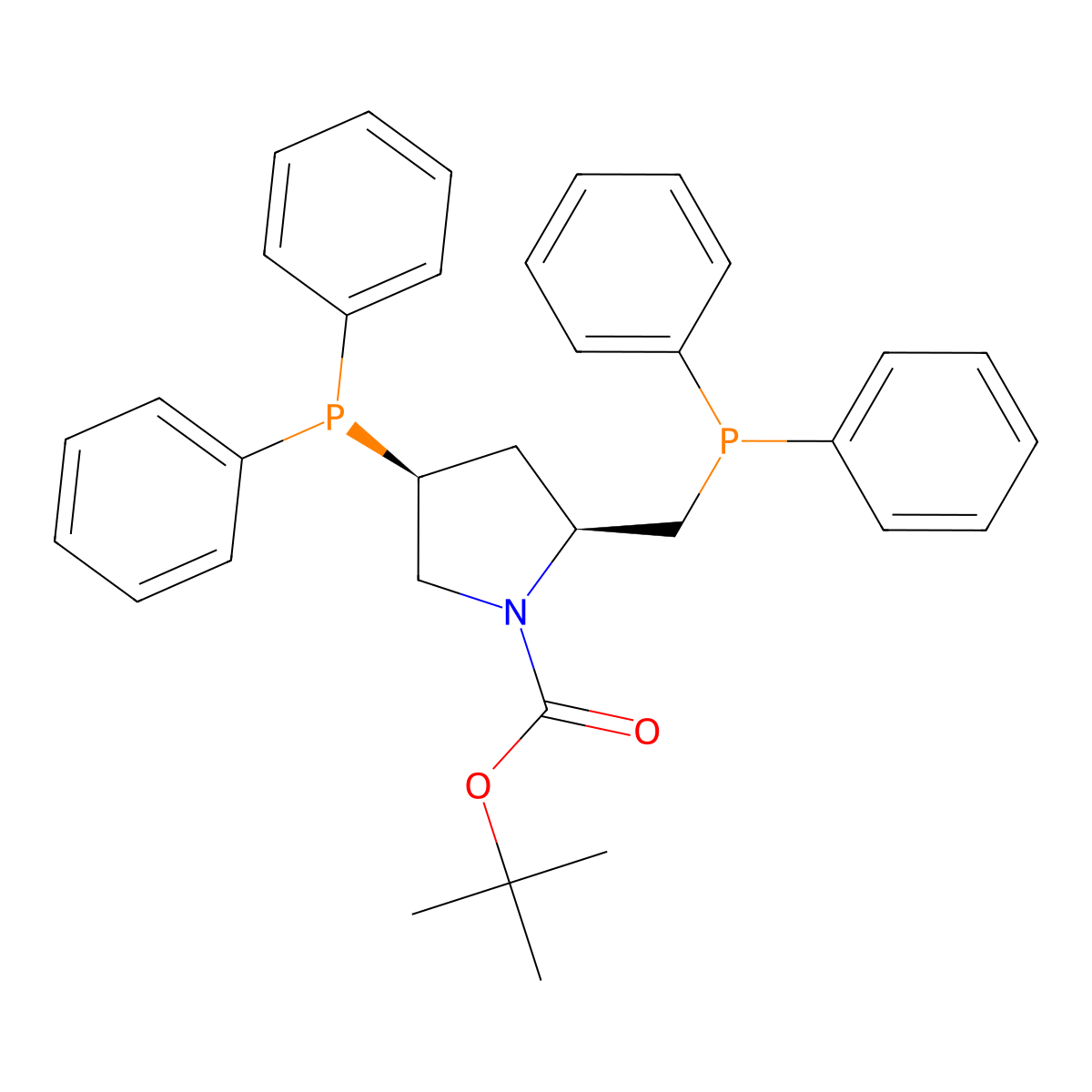 (2S,4S)-N-Boc-4-Diphenylphosphino-2-diphenylphosphinomethyl-pyrrolidine , (S,S-BPPM) molecular structure, CAS 61478-28-2