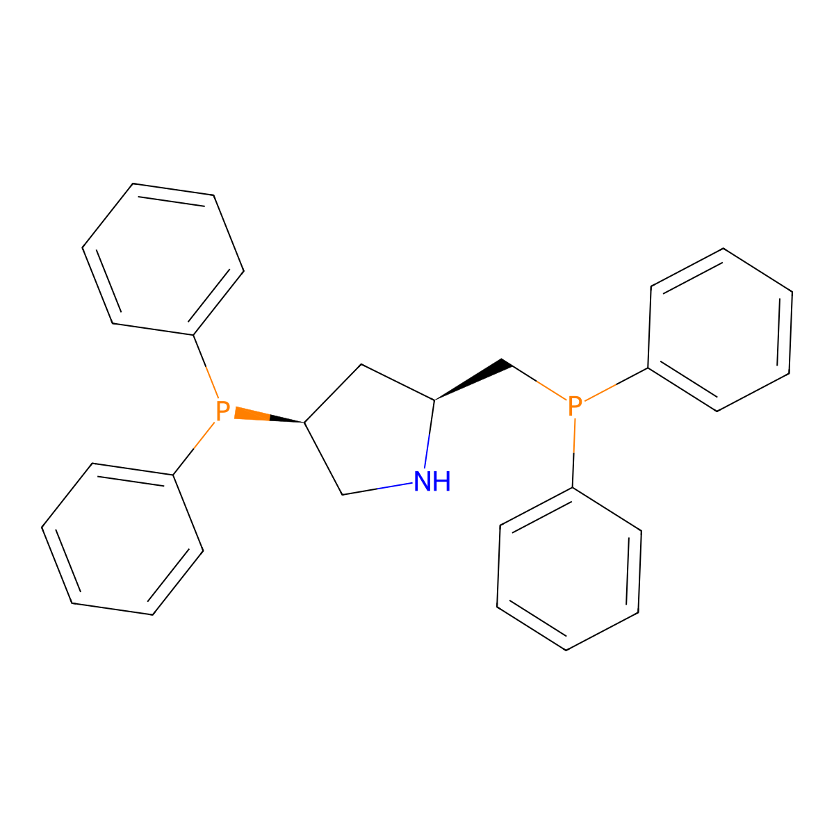 (2S,4S)-4-(Diphenylphosphino)-2-((diphenylphosphino)methyl)pyrrolidine molecular structure, CAS 61478-29-3