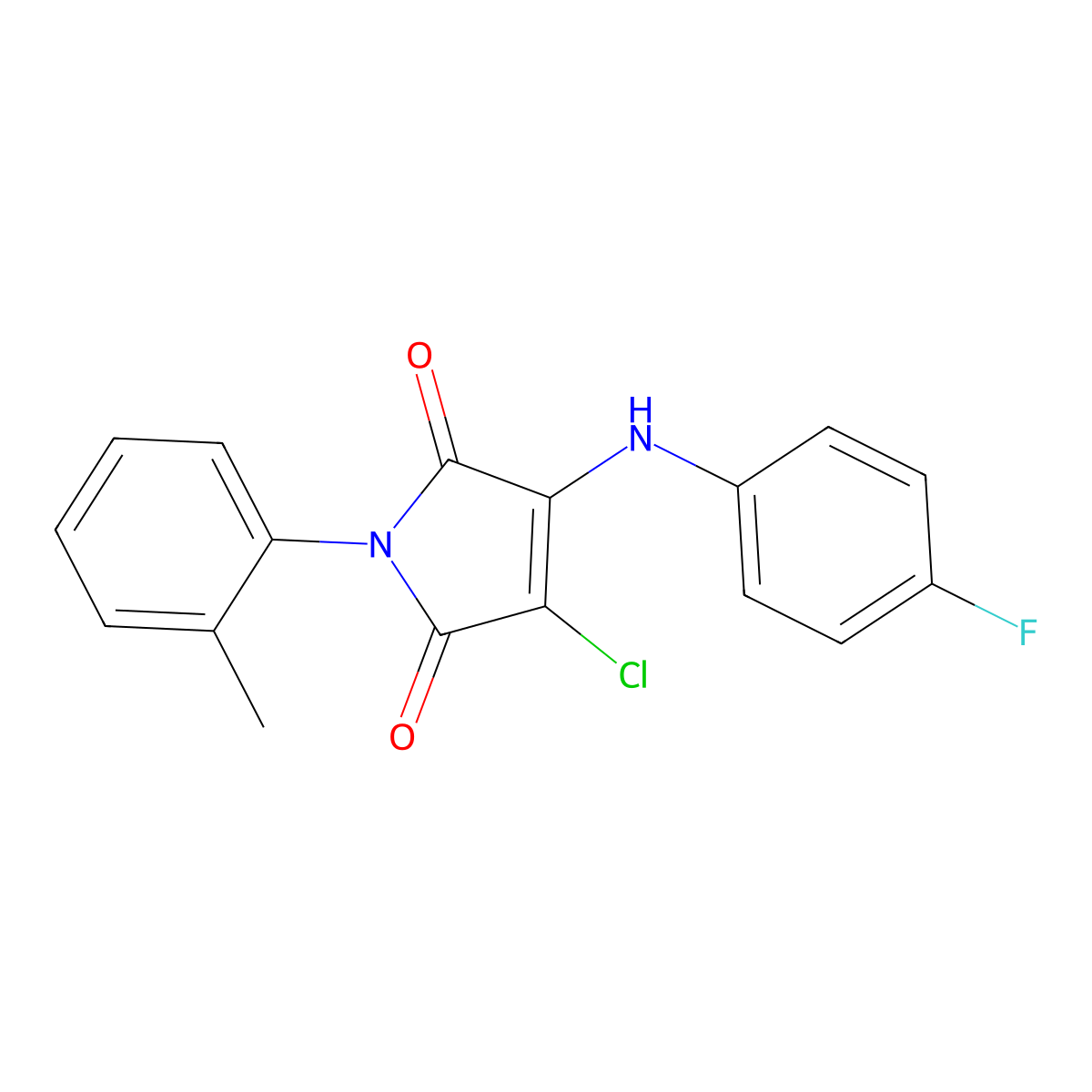 3-chloro-4-(4-fluoroanilino)-1-(2-methylphenyl)-1H-pyrrole-2,5-dione molecular structure, CAS 6148-67-0