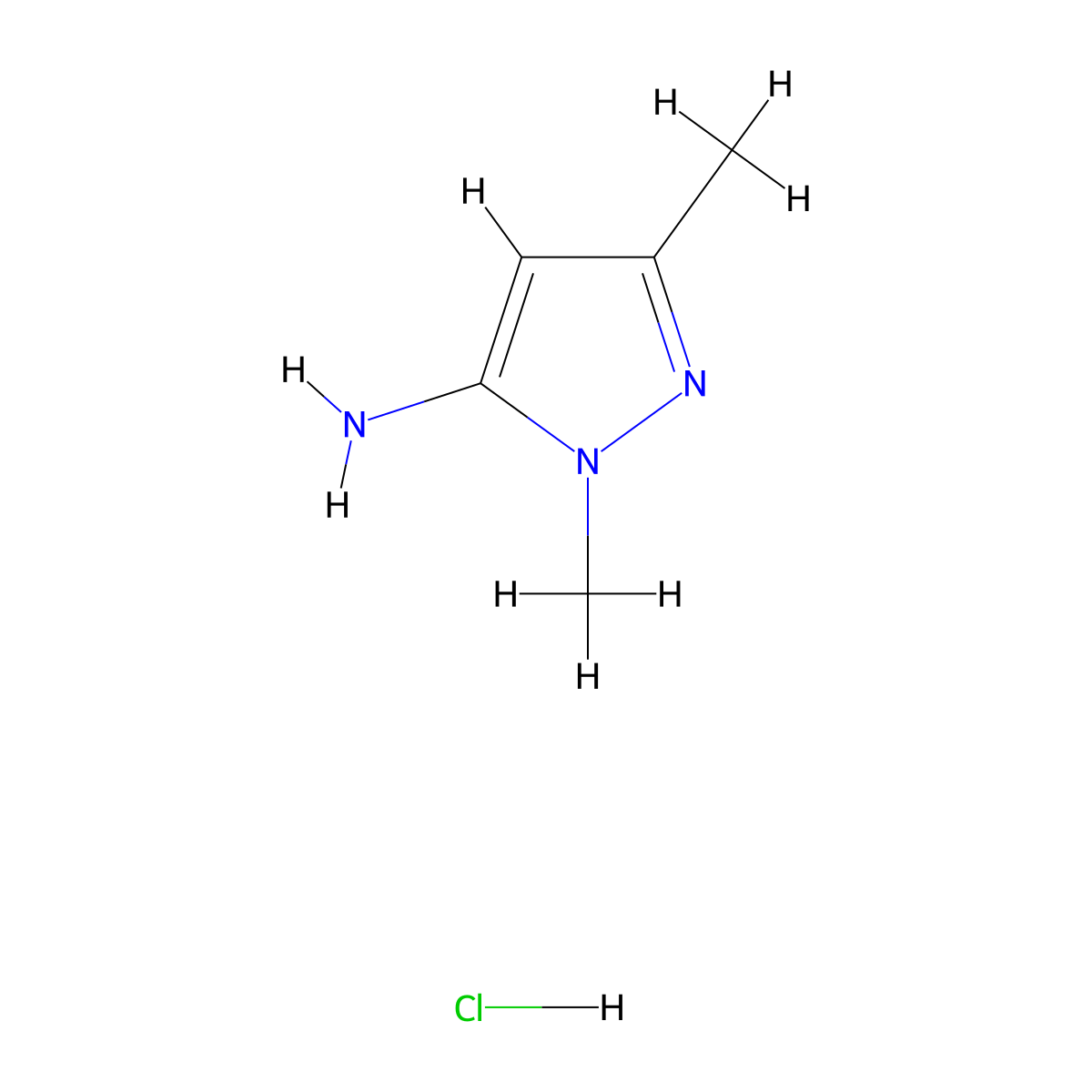 1,3-dimethyl-1H-pyrazol-5-amine hydrochloride molecular structure, CAS 61480-28-2