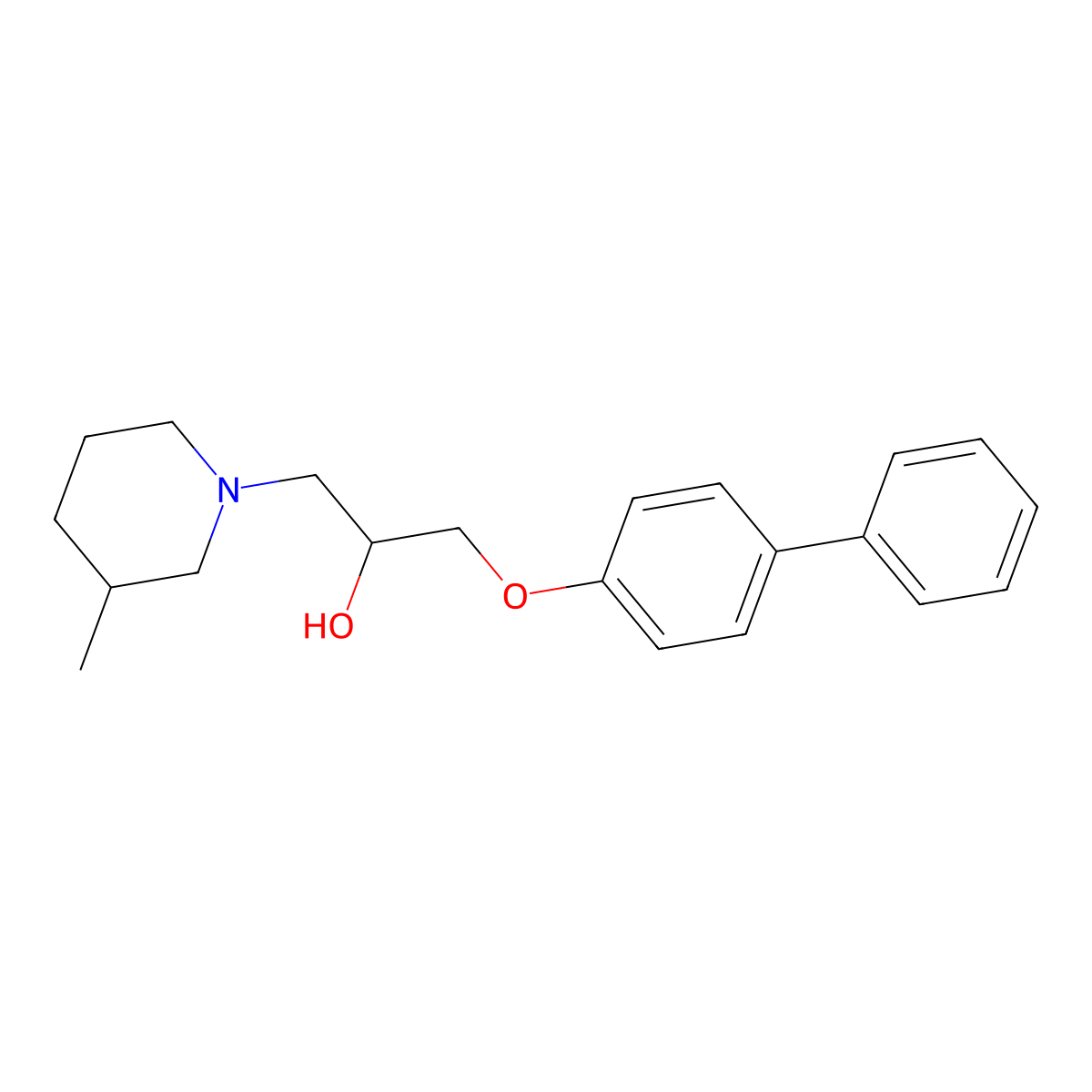 1-(3-Methylpiperidyl)-3-(4-phenylphenoxy)propan-2-ol molecular structure, CAS 61485-60-7