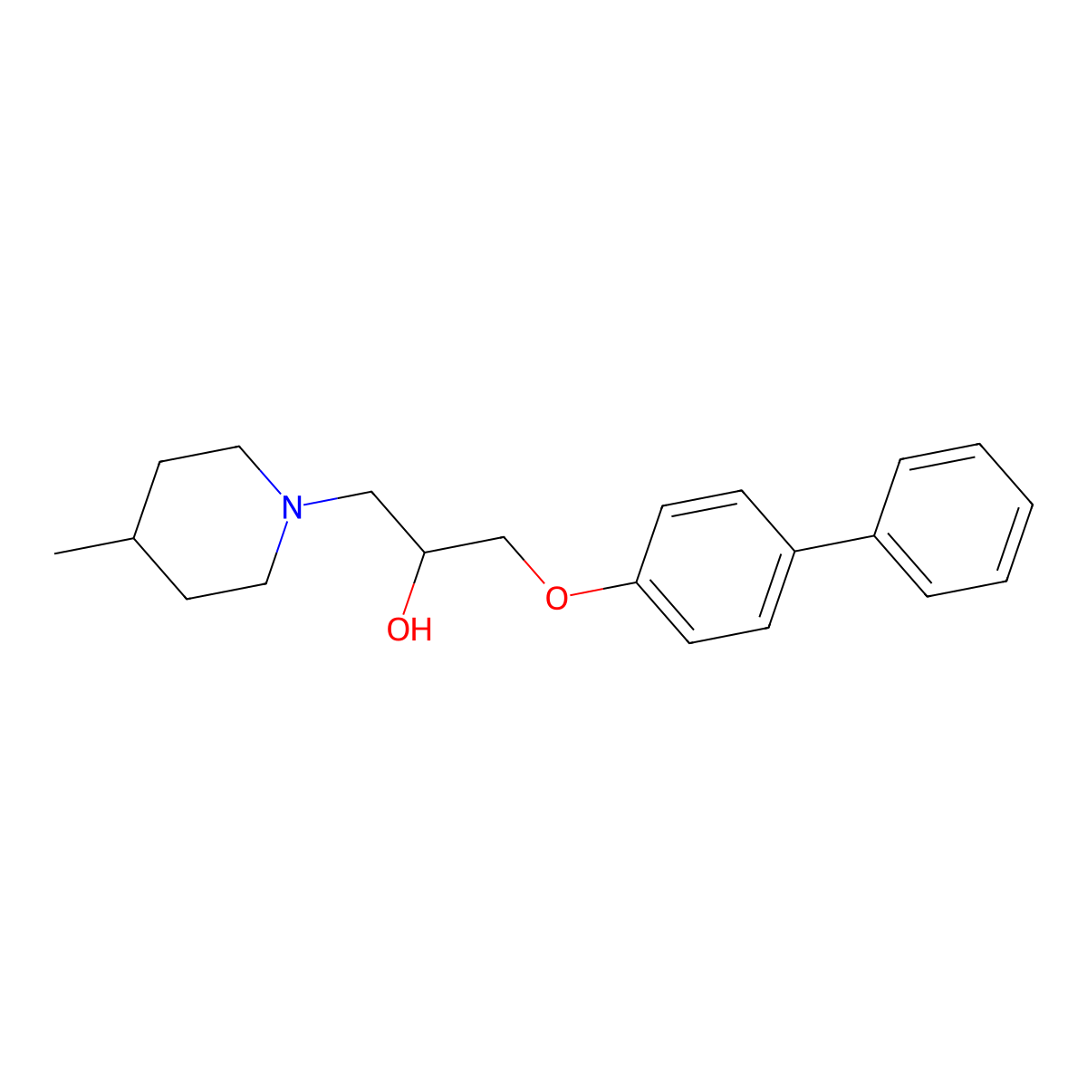 1-(4-Methylpiperidyl)-3-(4-phenylphenoxy)propan-2-ol molecular structure, CAS 61485-61-8