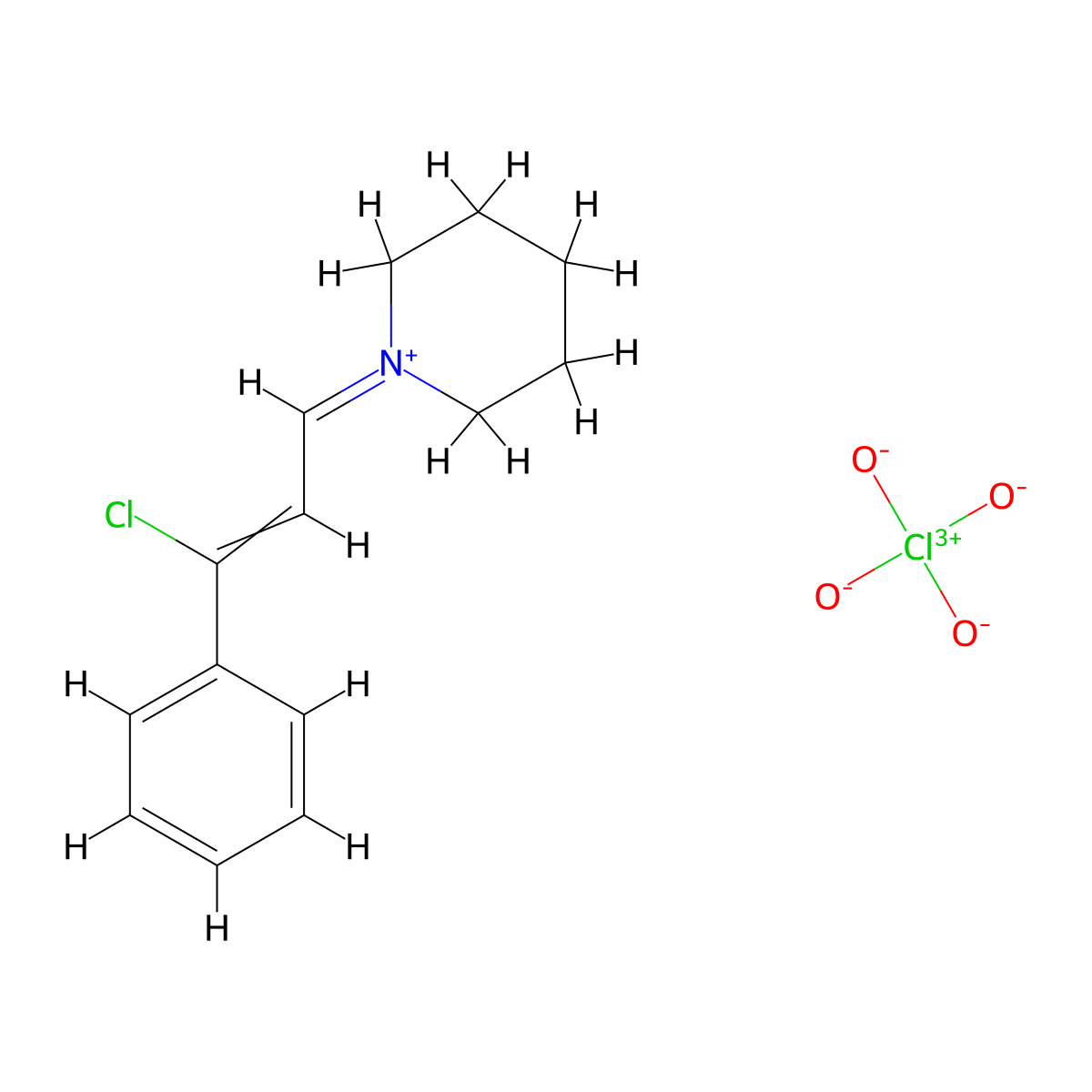 1-(3-Chloro-3-phenylprop-2-en-1-ylidene)piperidin-1-ium perchlorate molecular structure, CAS 61486-07-5