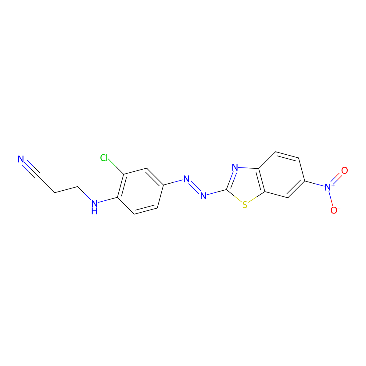 Propanenitrile, 3-((2-chloro-4-(2-(6-nitro-2-benzothiazolyl)diazenyl)phenyl)amino)- molecular structure, CAS 61488-78-6