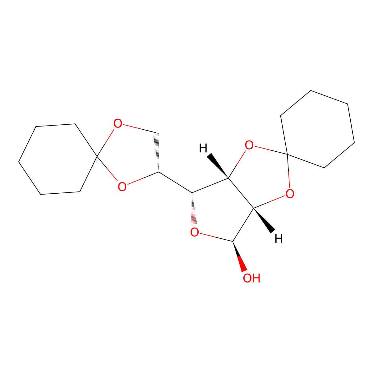 (3aS,4S,6R,6aS)-6-[(3R)-1,4-dioxaspiro[4.5]decan-3-yl]spiro[3a,4,6,6a-tetrahydrofuro[3,4-d][1,3]dioxole-2,1'-cyclohexane]-4-ol molecular structure, CAS 61489-23-4