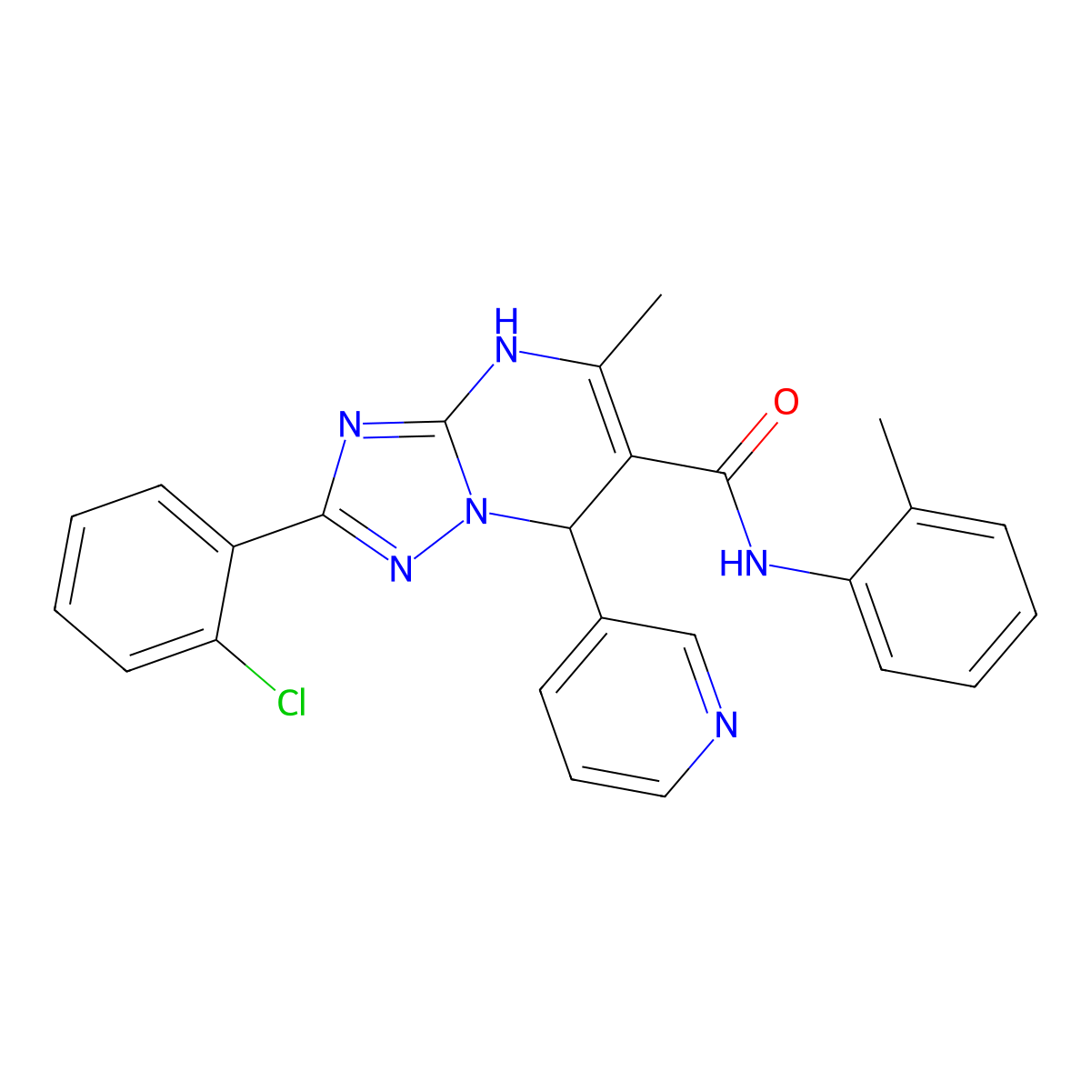 2-(2-chlorophenyl)-5-methyl-N-(2-methylphenyl)-7-pyridin-3-yl-1,7-dihydro-[1,2,4]triazolo[1,5-a]pyrimidine-6-carboxamide molecular structure, CAS 6150-43-2