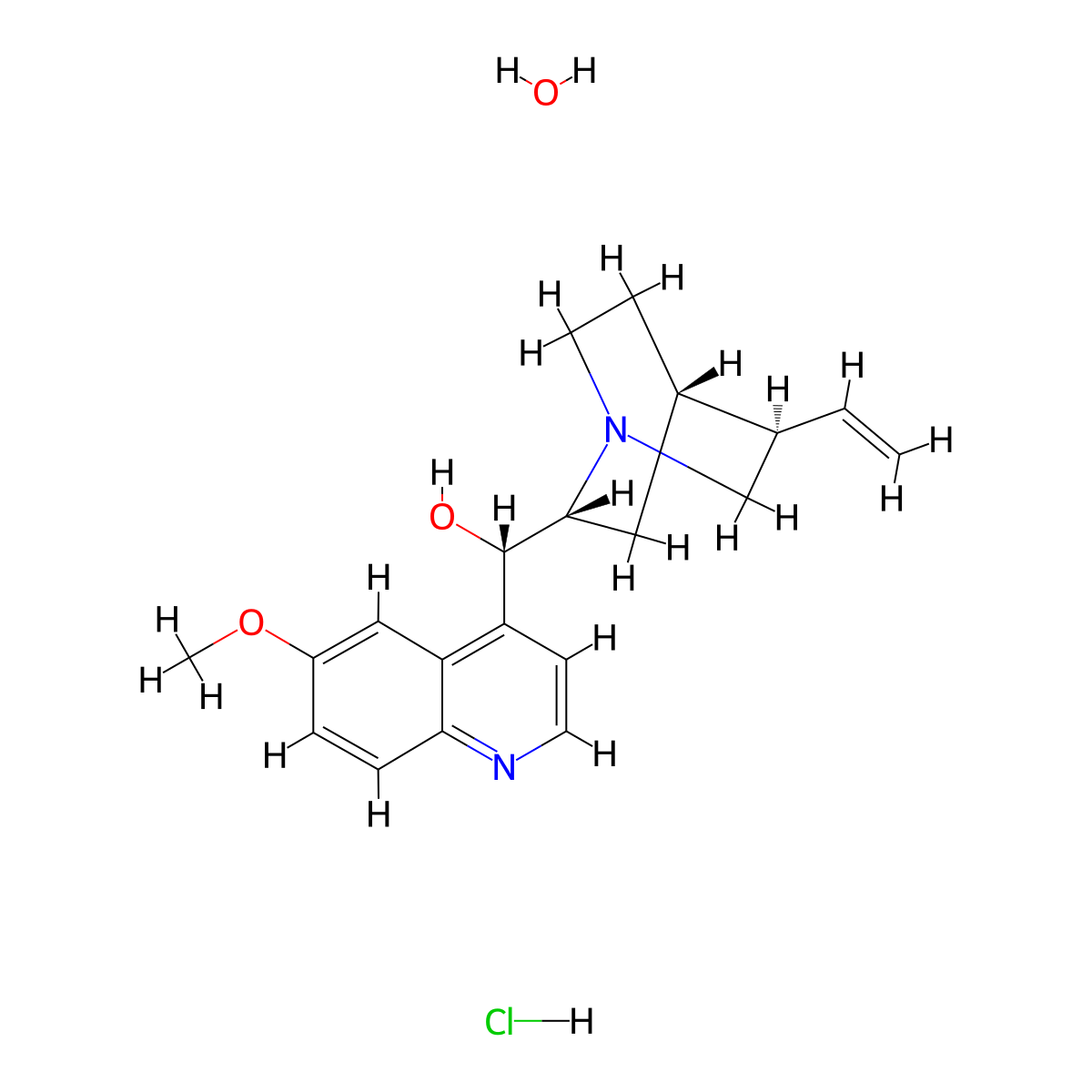 Quinidine hydrochloride monohydrate molecular structure, CAS 6151-40-2