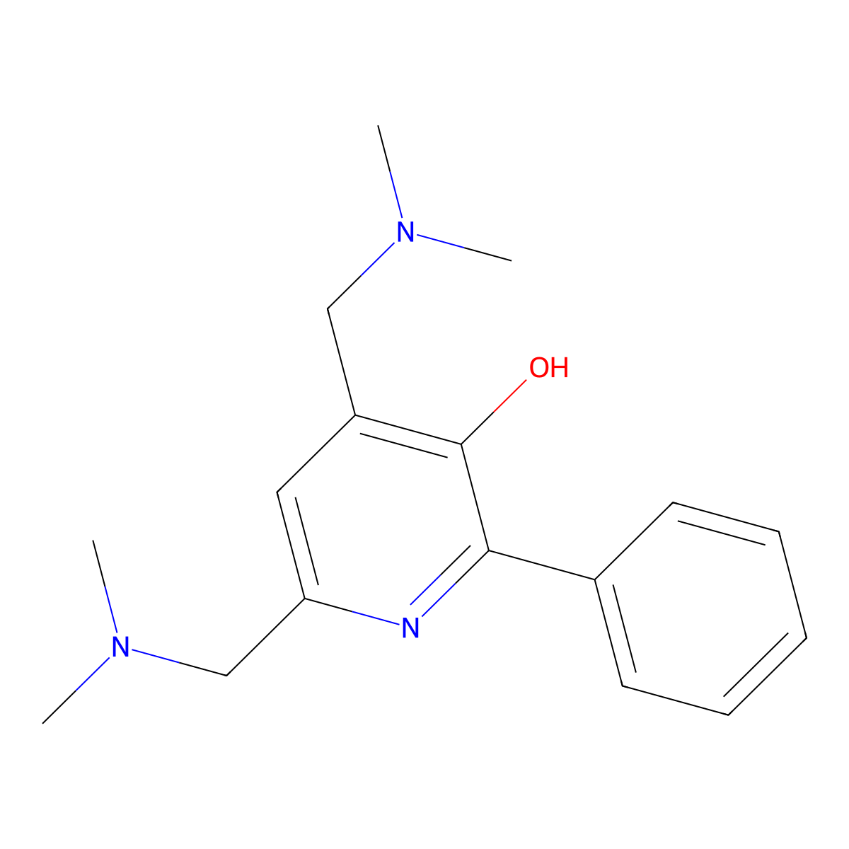 4,6-Bis((dimethylamino)methyl)-2-phenylpyridin-3-ol molecular structure, CAS 61524-33-2