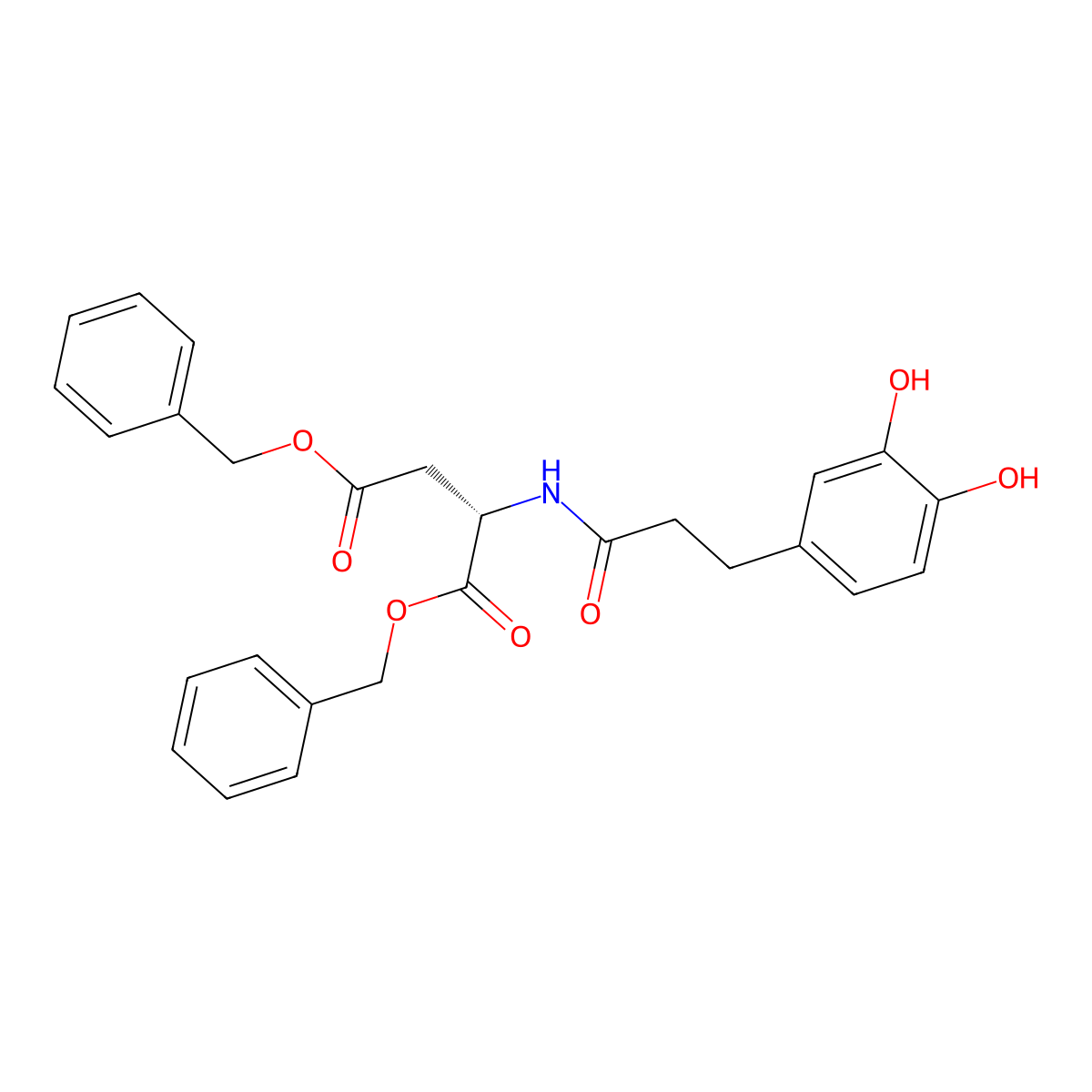 Dibenzyl (2S)-2-[3-(3,4-dihydroxyphenyl)propanoylamino]butanedioate molecular structure, CAS 615264-62-5