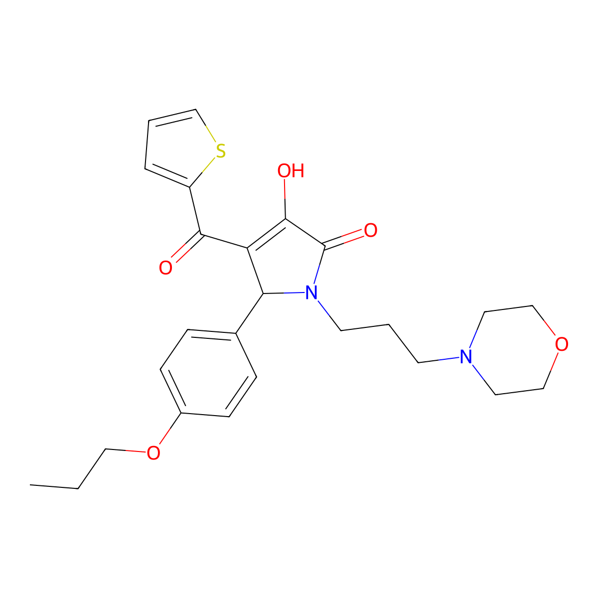 4-hydroxy-1-(3-morpholin-4-ylpropyl)-2-(4-propoxyphenyl)-3-(thiophene-2-carbonyl)-2H-pyrrol-5-one molecular structure, CAS 615270-73-0