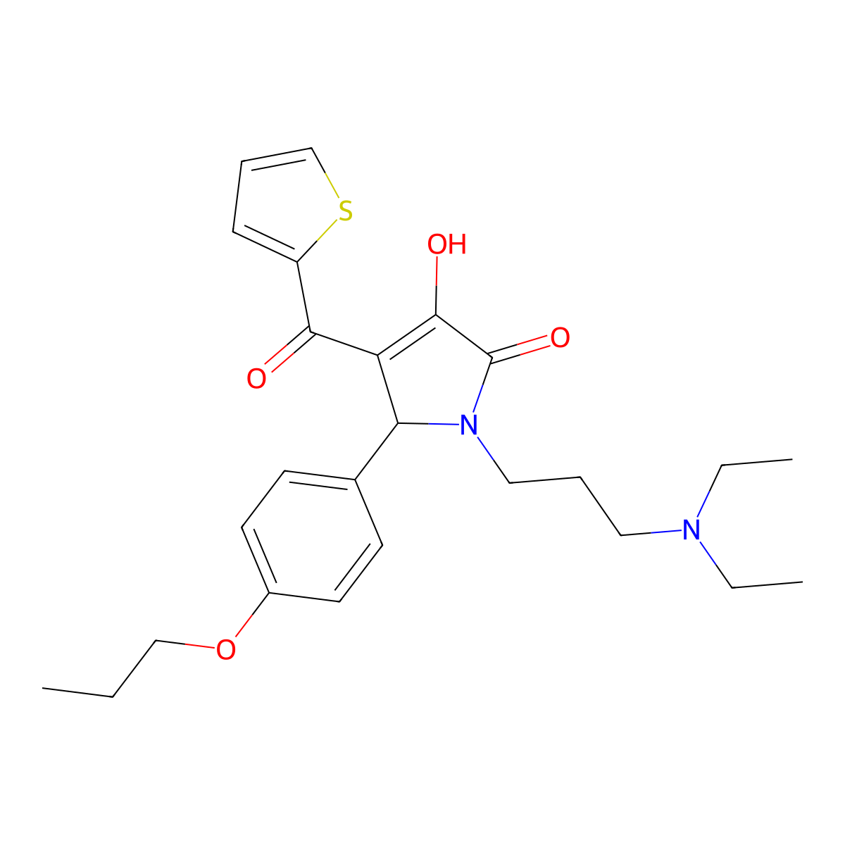 1-[3-(diethylamino)propyl]-4-hydroxy-2-(4-propoxyphenyl)-3-(thiophene-2-carbonyl)-2H-pyrrol-5-one molecular structure, CAS 615270-75-2