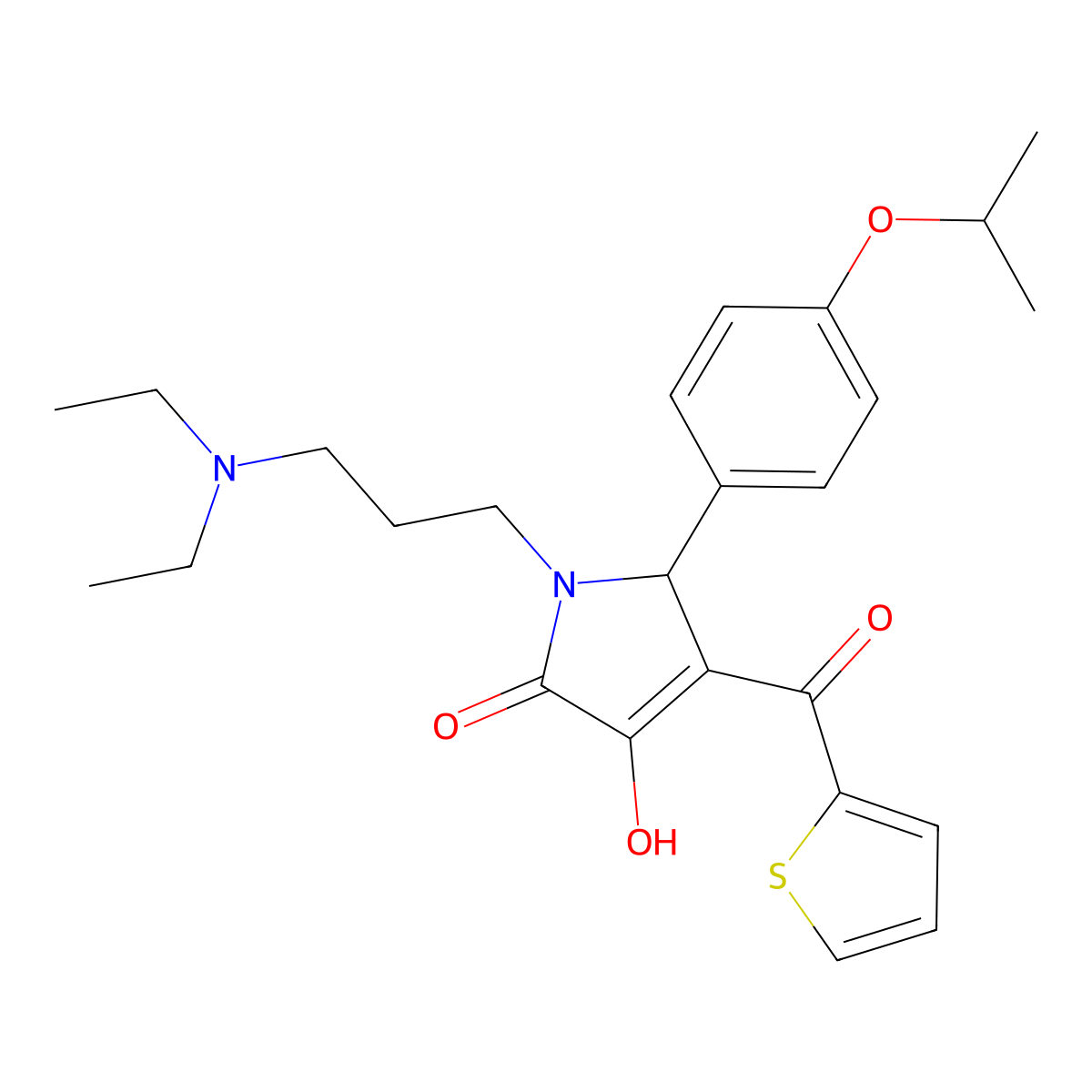 1-[3-(diethylamino)propyl]-3-hydroxy-5-[4-(propan-2-yloxy)phenyl]-4-(thiophen-2-ylcarbonyl)-1,5-dihydro-2H-pyrrol-2-one molecular structure, CAS 615270-78-5
