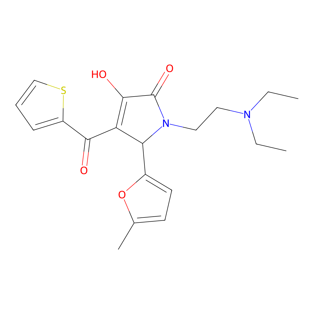 1-[2-(diethylamino)ethyl]-3-hydroxy-5-(5-methyl-2-furyl)-4-(2-thienylcarbonyl)-1,5-dihydro-2H-pyrrol-2-one molecular structure, CAS 615272-74-7