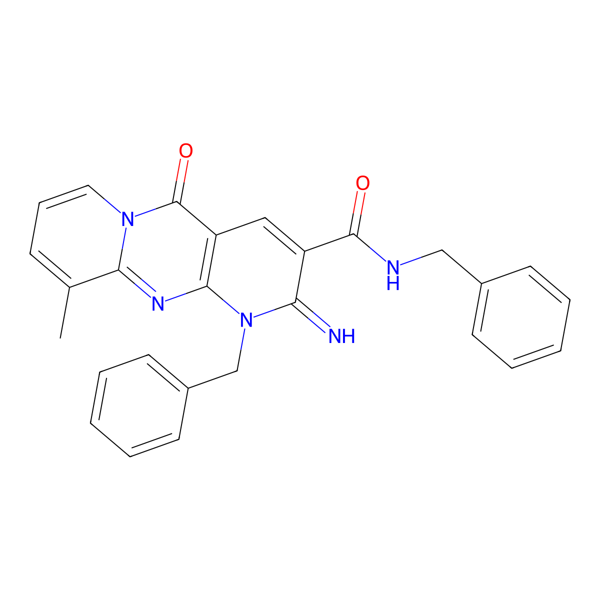 [2-imino-10-methyl-5-oxo-1-benzyl(1,6-dihydropyridino[2,3-d]pyridino[1,2-a]pyr imidin-3-yl)]-N-benzylcarboxamide molecular structure, CAS 615273-30-8