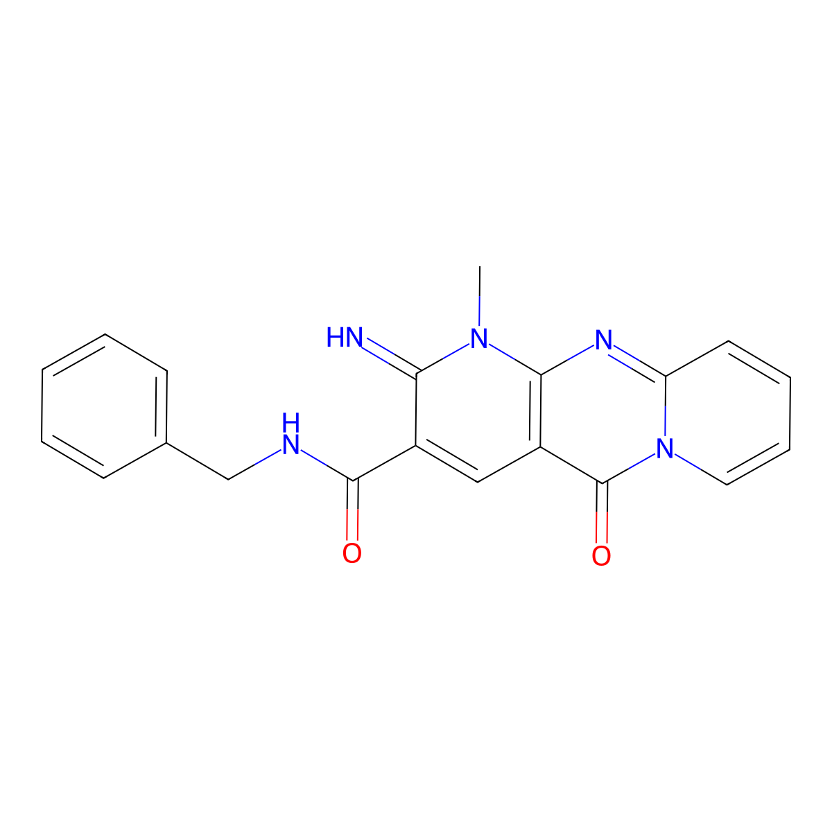 (2-imino-1-methyl-5-oxo(1,6-dihydropyridino[1,2-a]pyridino[2,3-d]pyrimidin-3-y l))-N-benzylcarboxamide molecular structure, CAS 615273-56-8