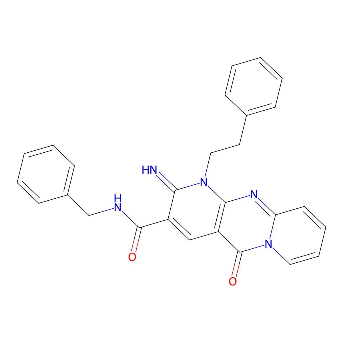 N-benzyl-6-imino-2-oxo-7-(2-phenylethyl)-1,7,9-triazatricyclo[8.4.0.0^{3,8}]tetradeca-3(8),4,9,11,13-pentaene-5-carboxamide molecular structure, CAS 615273-58-0
