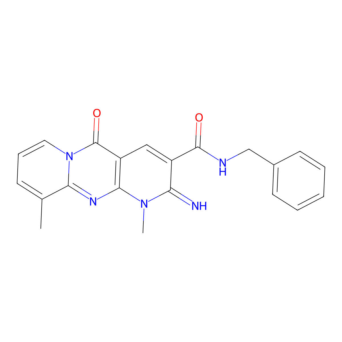 (2-imino-1,10-dimethyl-5-oxo(1,6-dihydropyridino[2,3-d]pyridino[1,2-a]pyrimidi n-3-yl))-N-benzylcarboxamide molecular structure, CAS 615273-59-1