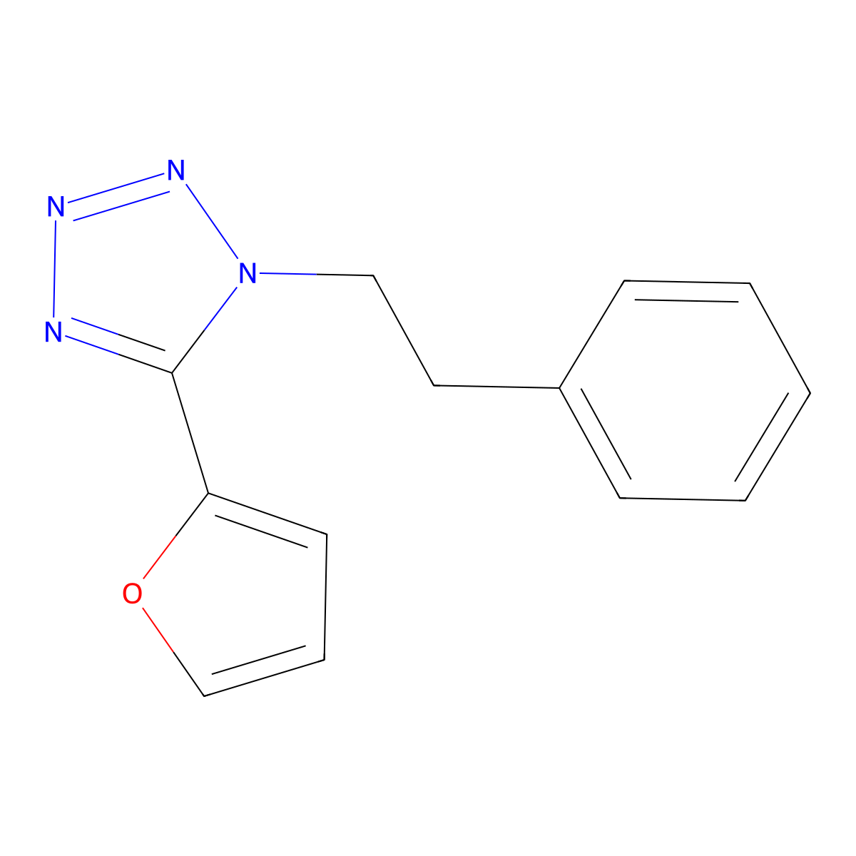 5-(furan-2-yl)-1-(2-phenylethyl)-1H-tetrazole molecular structure, CAS 615273-62-6