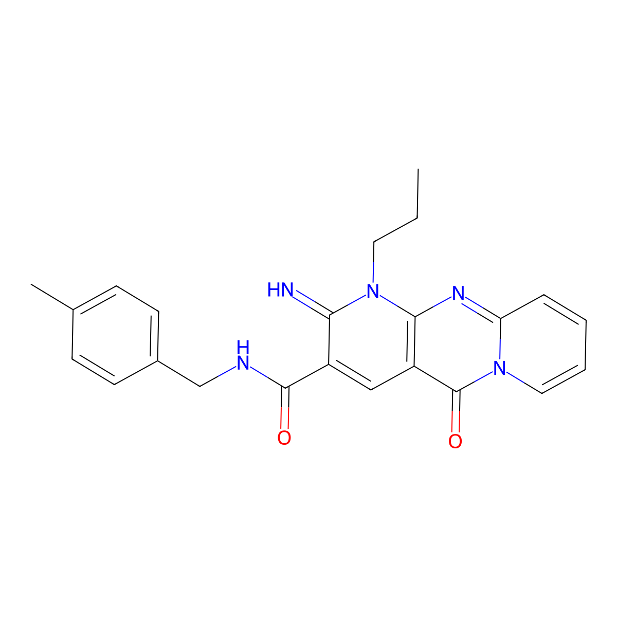 2-imino-N-(4-methylbenzyl)-5-oxo-1-propyl-2,5-dihydro-1H-dipyrido[1,2-a:2',3'-d]pyrimidine-3-carboxamide molecular structure, CAS 615273-63-7