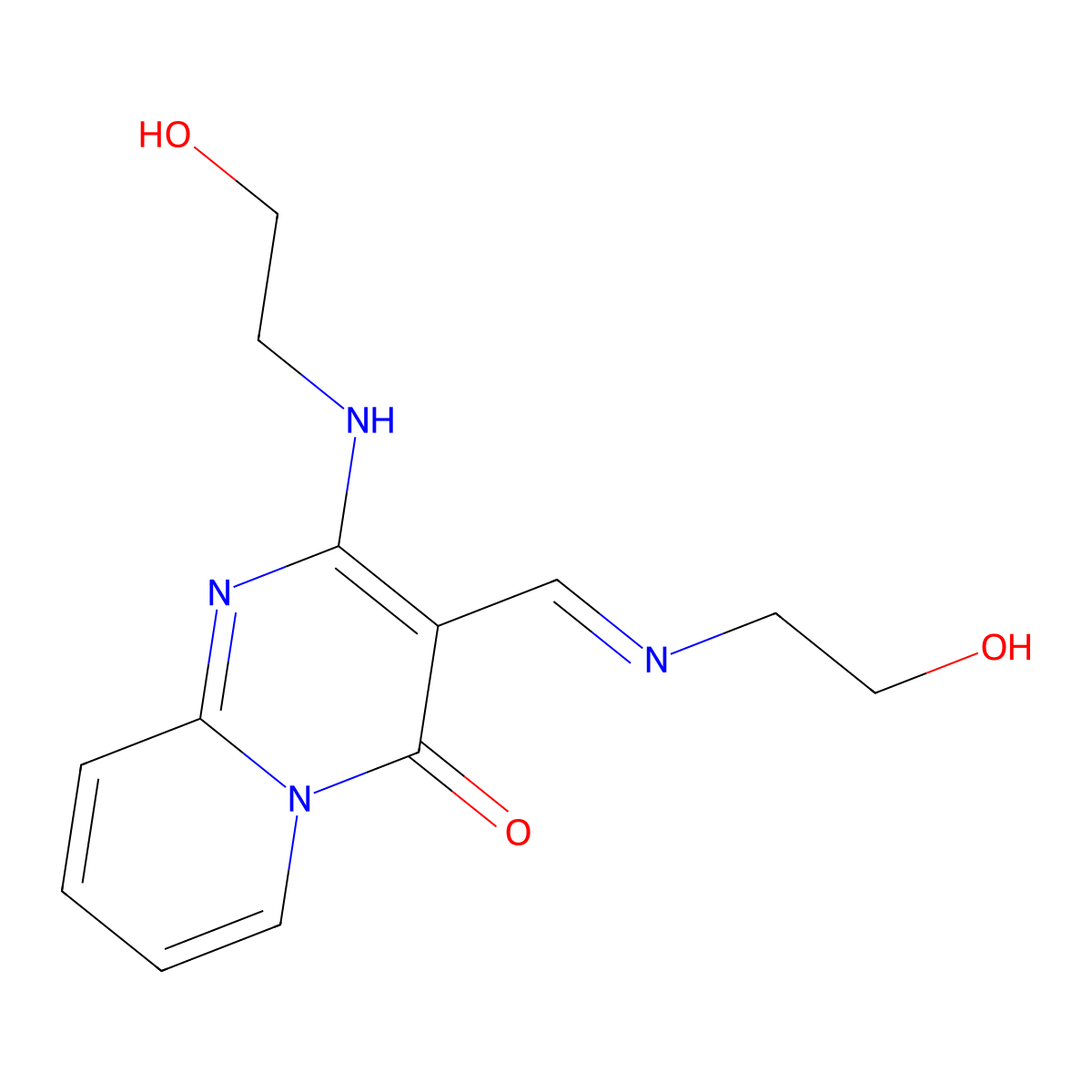 2-(2-Hydroxyethylamino)-3-(2-hydroxyethyliminomethyl)pyrido[1,2-a]pyrimidin-4-one molecular structure, CAS 615274-18-5