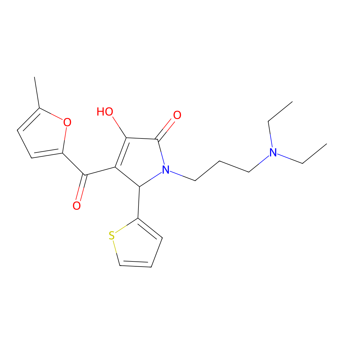 1-[3-(diethylamino)propyl]-3-hydroxy-4-(5-methylfuran-2-carbonyl)-5-(thiophen-2-yl)-2,5-dihydro-1H-pyrrol-2-one molecular structure, CAS 615274-80-1