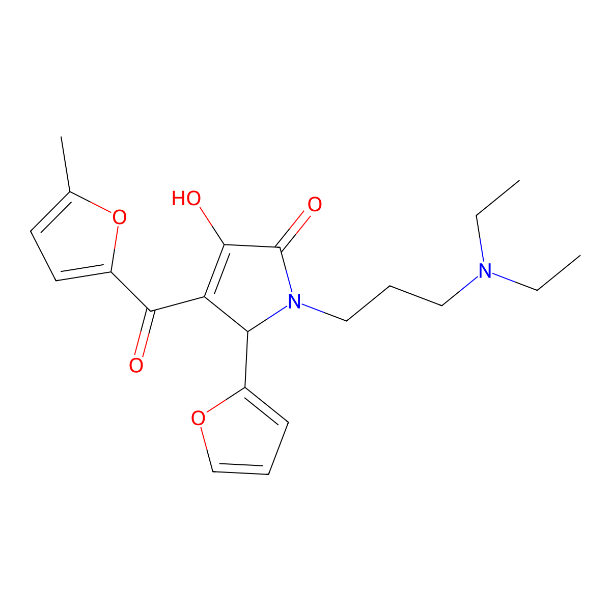 1-[3-(diethylamino)propyl]-5-(2-furyl)-3-hydroxy-4-(5-methyl-2-furoyl)-1,5-dihydro-2H-pyrrol-2-one molecular structure, CAS 615274-81-2
