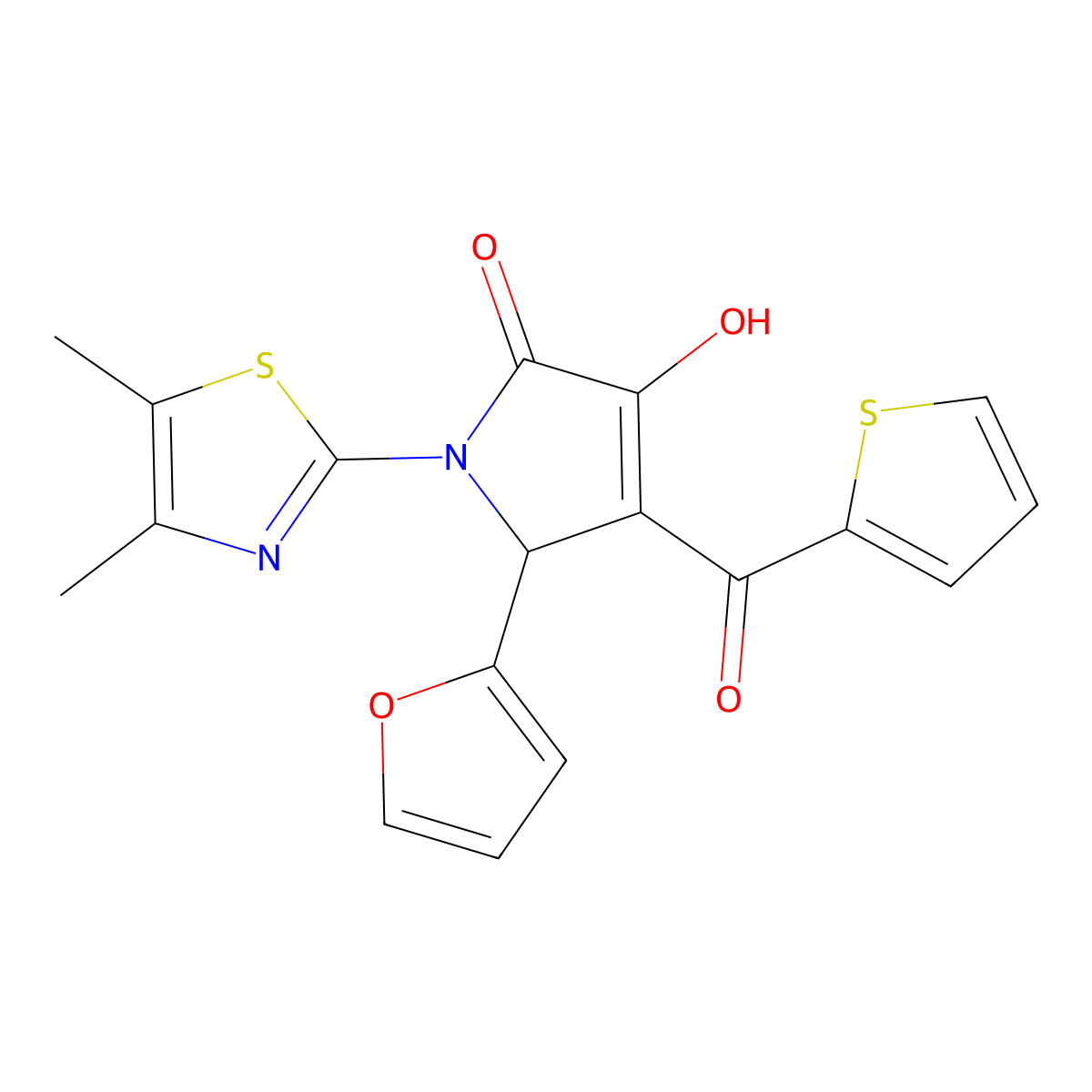 (4E)-1-(4,5-dimethyl-1,3-thiazol-2-yl)-5-(furan-2-yl)-4-[hydroxy(thiophen-2-yl)methylidene]pyrrolidine-2,3-dione molecular structure, CAS 615274-88-9