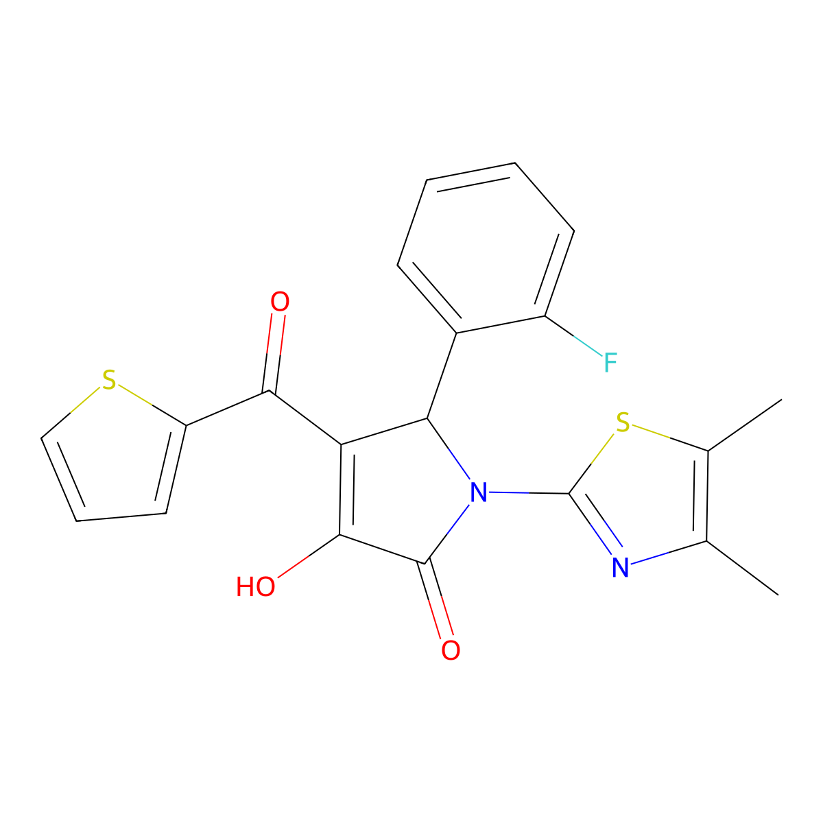 (4E)-1-(4,5-dimethyl-1,3-thiazol-2-yl)-5-(2-fluorophenyl)-4-[hydroxy(thiophen-2-yl)methylidene]pyrrolidine-2,3-dione molecular structure, CAS 615274-92-5