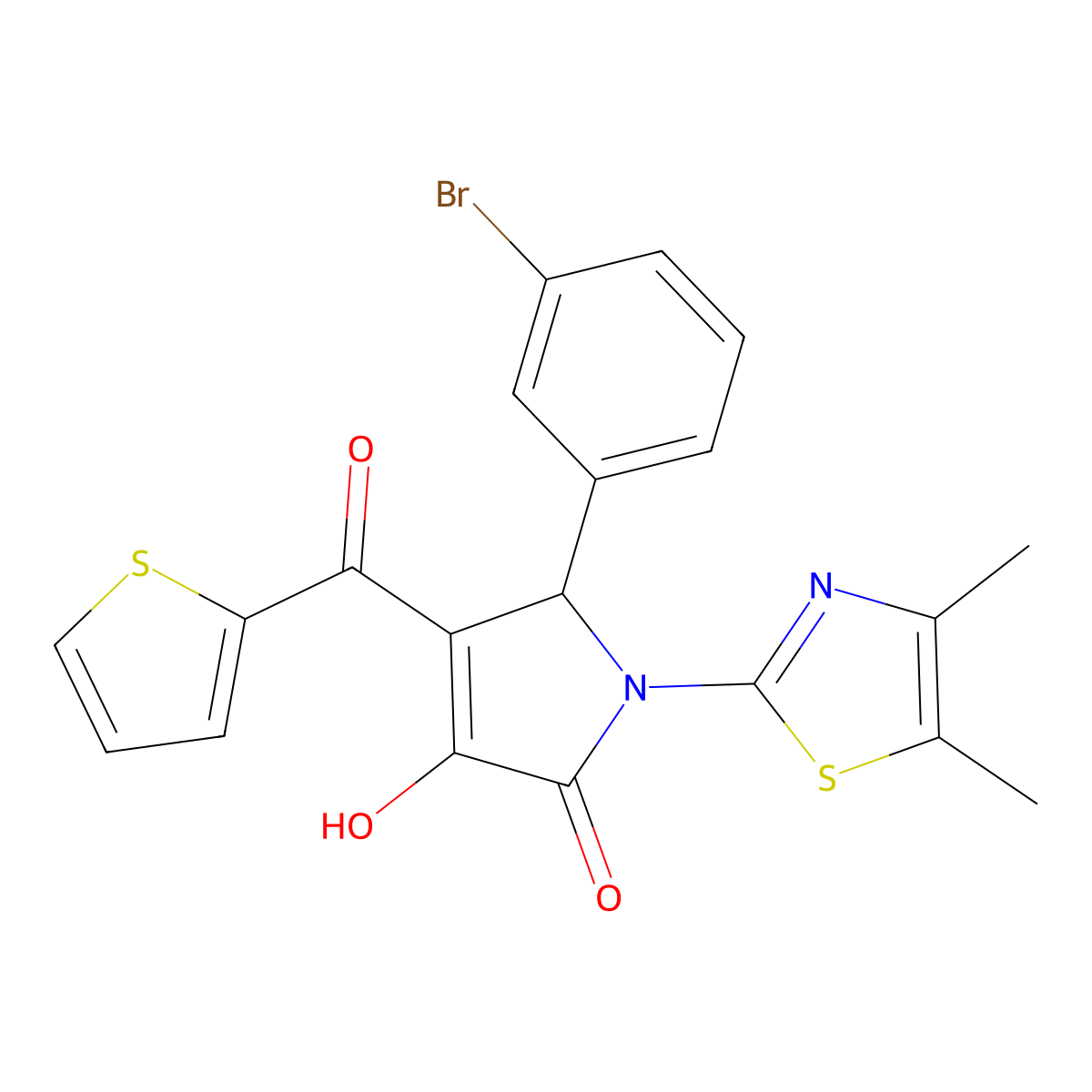 2-(3-bromophenyl)-1-(4,5-dimethyl-1,3-thiazol-2-yl)-4-hydroxy-3-(thiophene-2-carbonyl)-2H-pyrrol-5-one molecular structure, CAS 615274-93-6