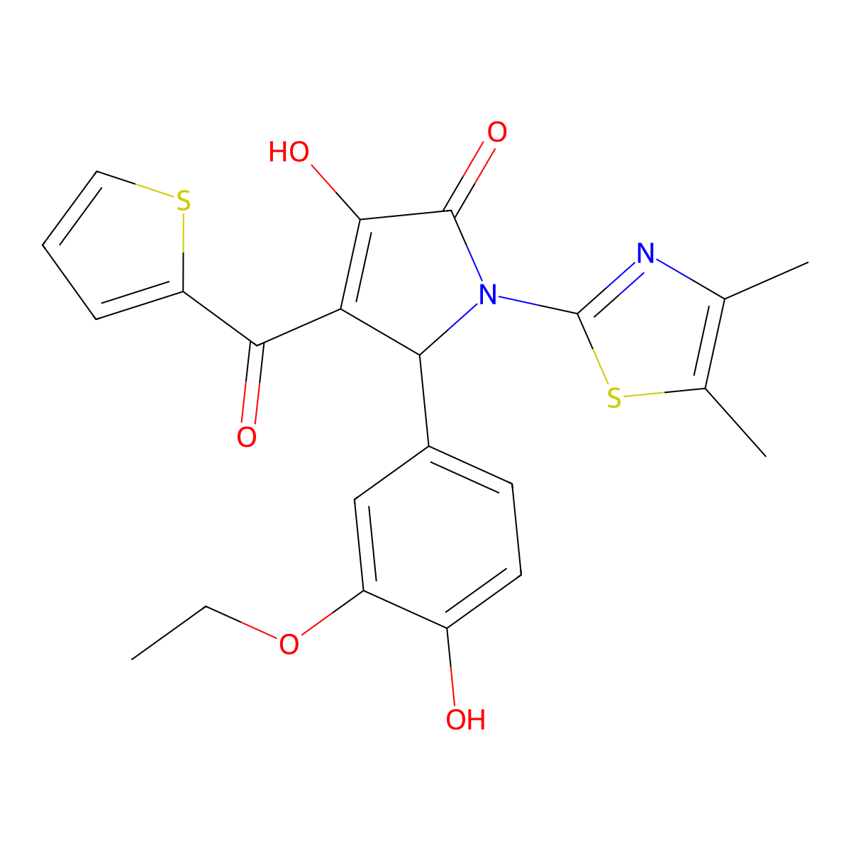 (4E)-1-(4,5-dimethyl-1,3-thiazol-2-yl)-5-(3-ethoxy-4-hydroxyphenyl)-4-[hydroxy(thiophen-2-yl)methylidene]pyrrolidine-2,3-dione molecular structure, CAS 615274-95-8