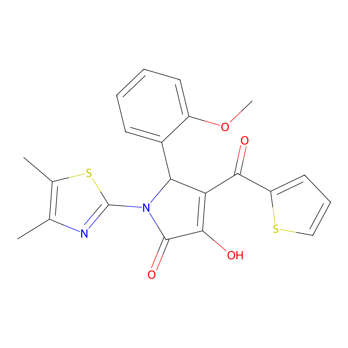 (4E)-1-(4,5-dimethyl-1,3-thiazol-2-yl)-4-[hydroxy(thiophen-2-yl)methylidene]-5-(2-methoxyphenyl)pyrrolidine-2,3-dione molecular structure, CAS 615274-96-9
