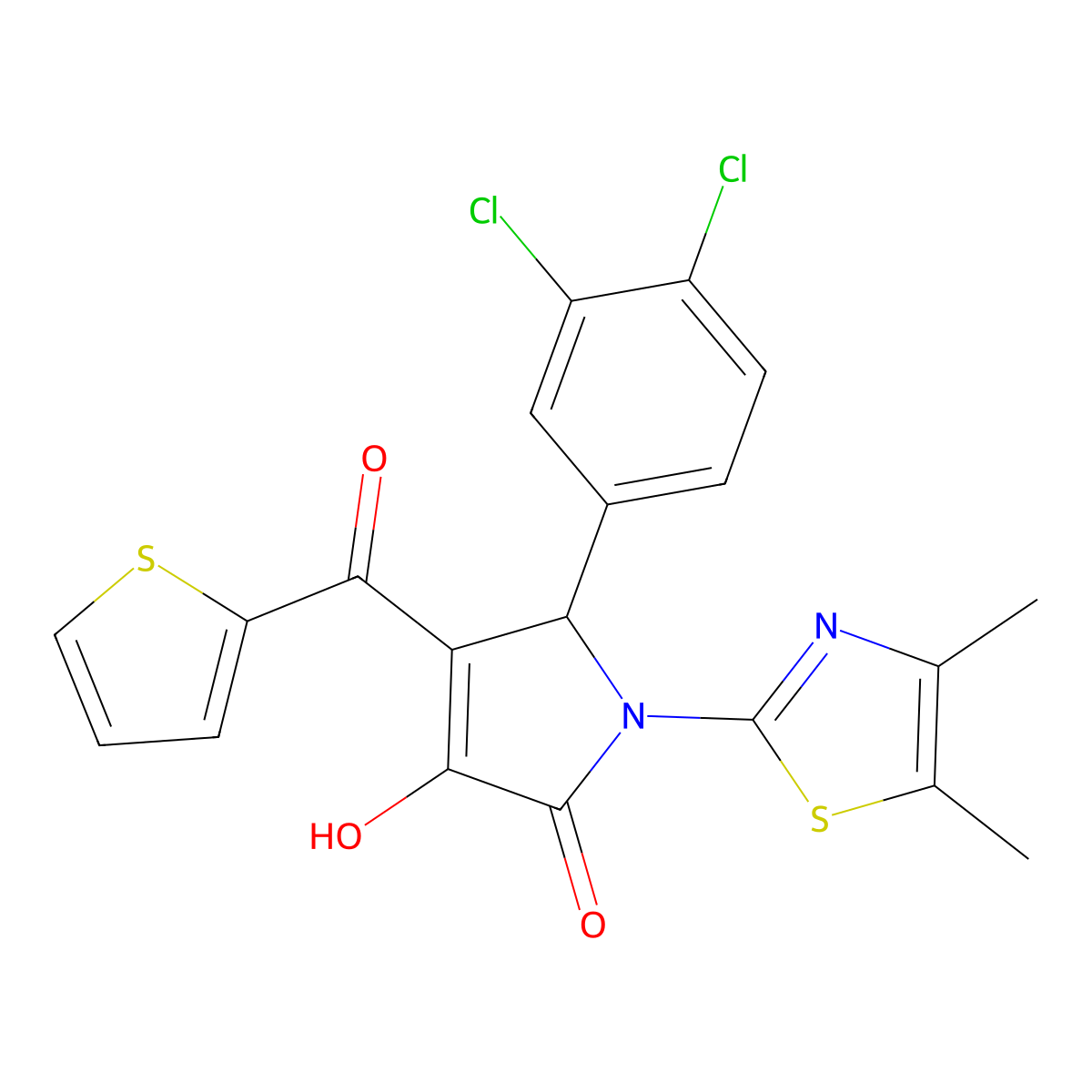 (4E)-5-(3,4-dichlorophenyl)-1-(4,5-dimethyl-1,3-thiazol-2-yl)-4-[hydroxy(thiophen-2-yl)methylidene]pyrrolidine-2,3-dione molecular structure, CAS 615275-01-9