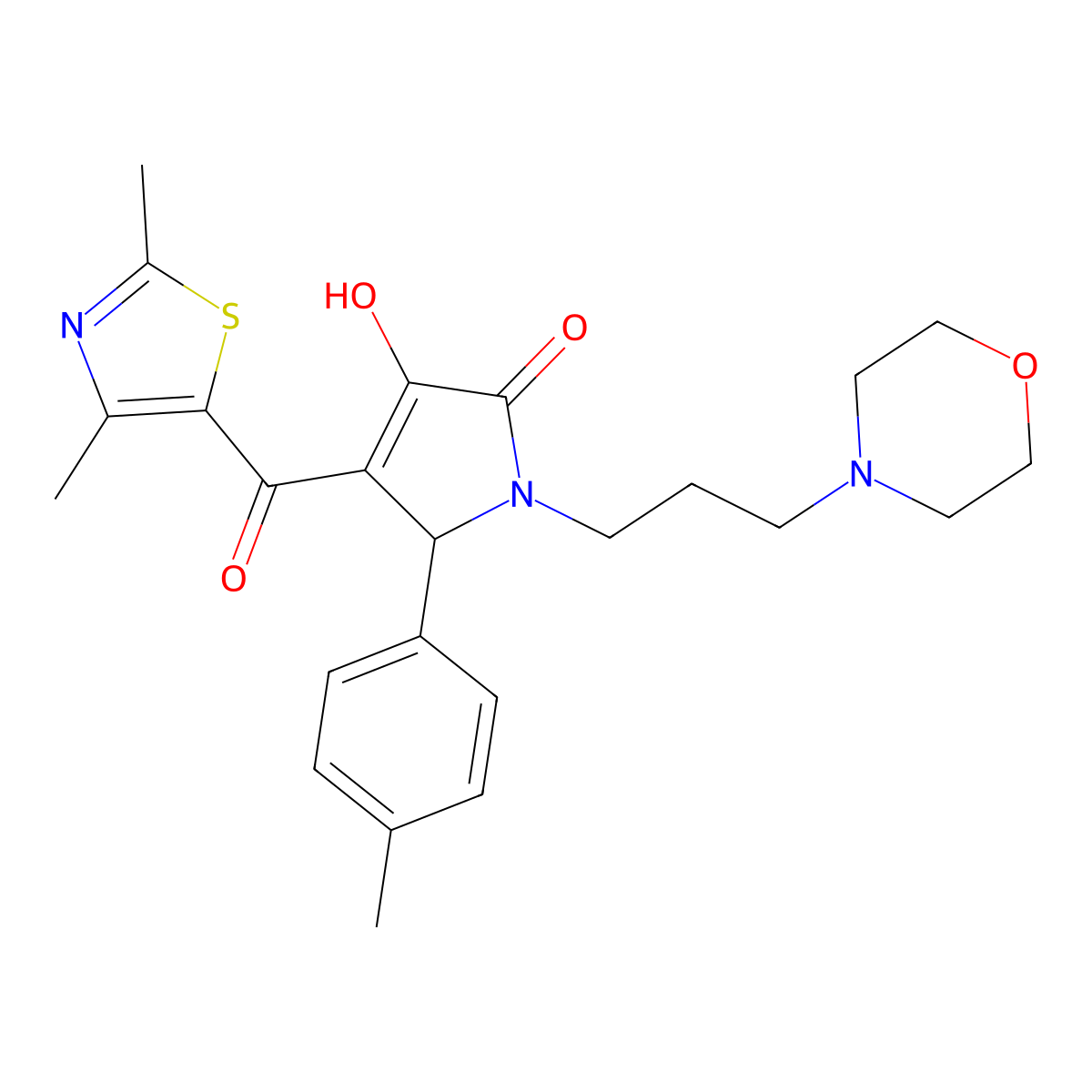 4-(2,4-dimethyl-1,3-thiazole-5-carbonyl)-3-hydroxy-5-(4-methylphenyl)-1-[3-(morpholin-4-yl)propyl]-2,5-dihydro-1H-pyrrol-2-one molecular structure, CAS 615275-03-1