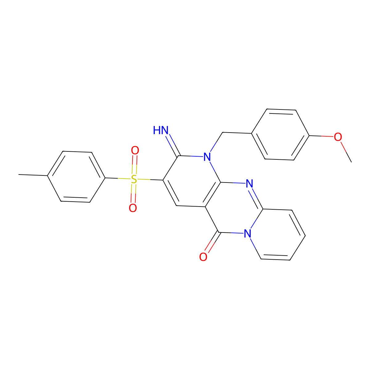 2-imino-1-(4-methoxybenzyl)-3-tosyl-1H-dipyrido[1,2-a:2',3'-d]pyrimidin-5(2H)-one molecular structure, CAS 615275-13-3