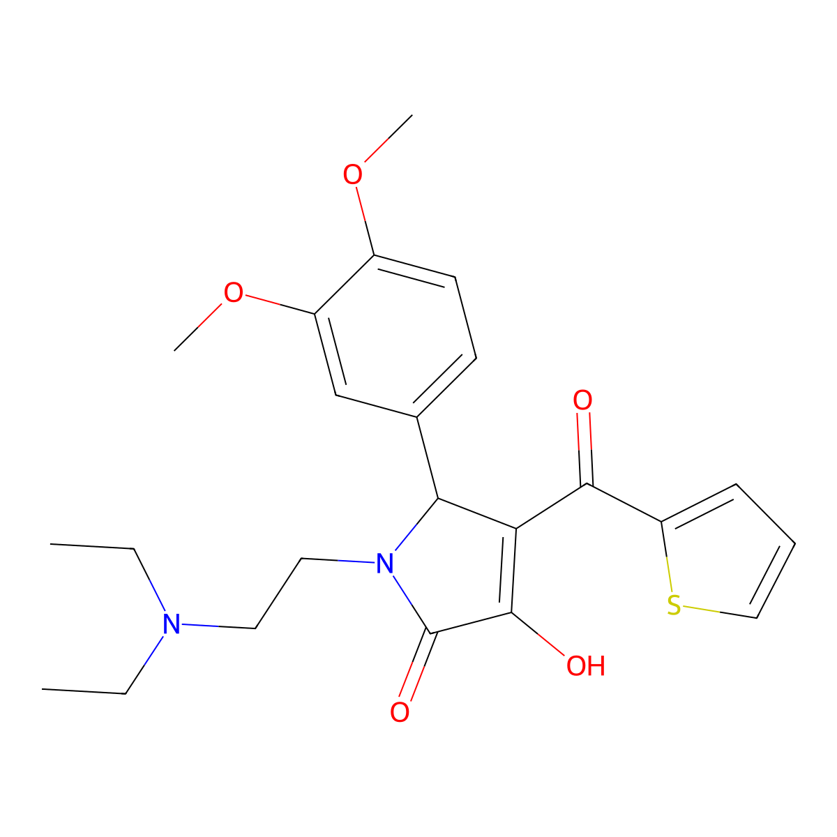 1-[2-(diethylamino)ethyl]-5-(3,4-dimethoxyphenyl)-3-hydroxy-4-(2-thienylcarbonyl)-1,5-dihydro-2H-pyrrol-2-one molecular structure, CAS 615276-90-9