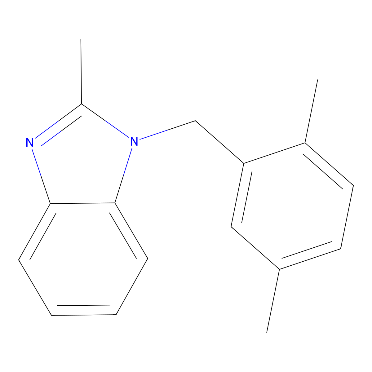 1-(2,5-dimethylbenzyl)-2-methyl-1H-benzimidazole molecular structure, CAS 615279-24-8