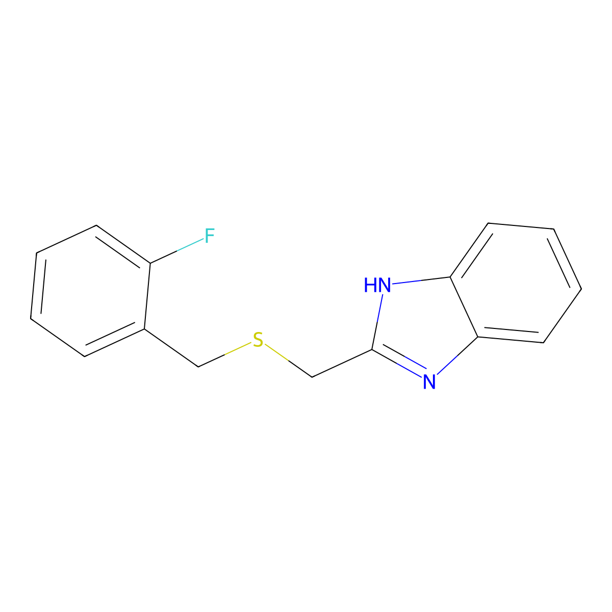 2-[(2-fluorophenyl)methylsulfanylmethyl]-1H-benzimidazole molecular structure, CAS 615279-78-2