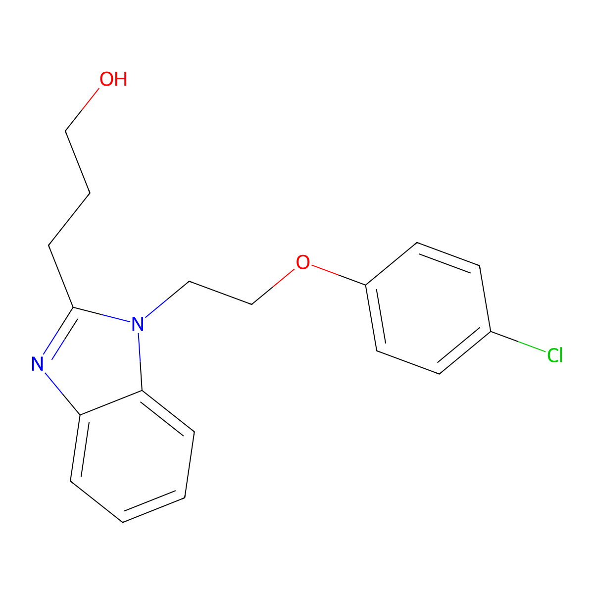 3-(1-(2-(4-chlorophenoxy)ethyl)-1H-benzo[d]imidazol-2-yl)propan-1-ol molecular structure, CAS 615279-99-7