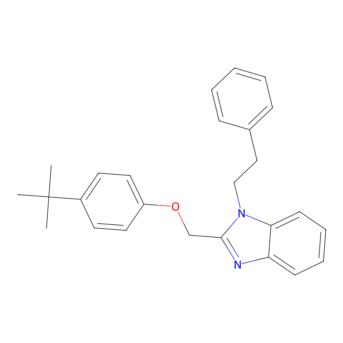2-((4-(tert-butyl)phenoxy)methyl)-1-phenethyl-1H-benzo[d]imidazole molecular structure, CAS 615280-69-8