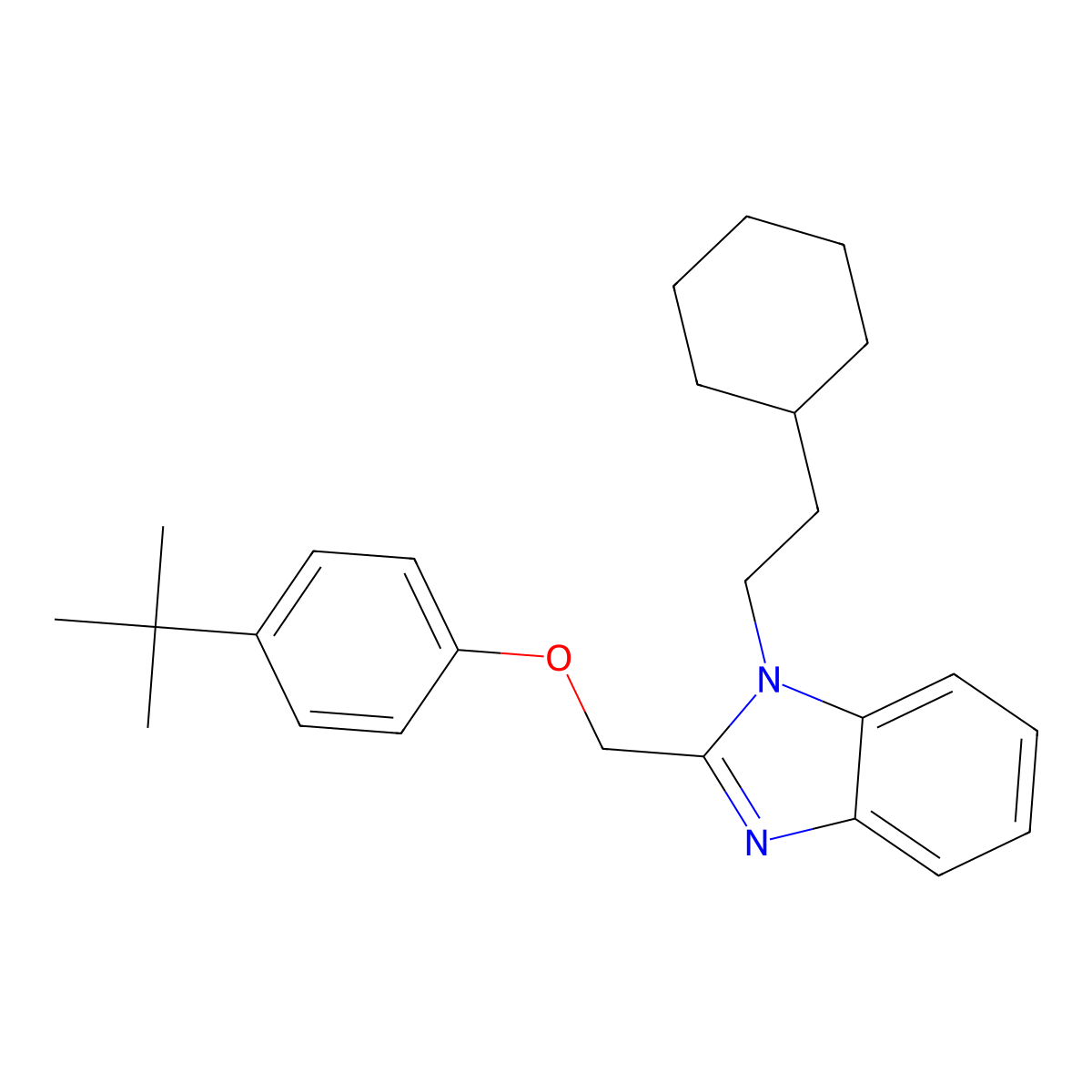 2-((4-(tert-butyl)phenoxy)methyl)-1-(2-cyclohexylethyl)-1H-benzo[d]imidazole molecular structure, CAS 615280-70-1